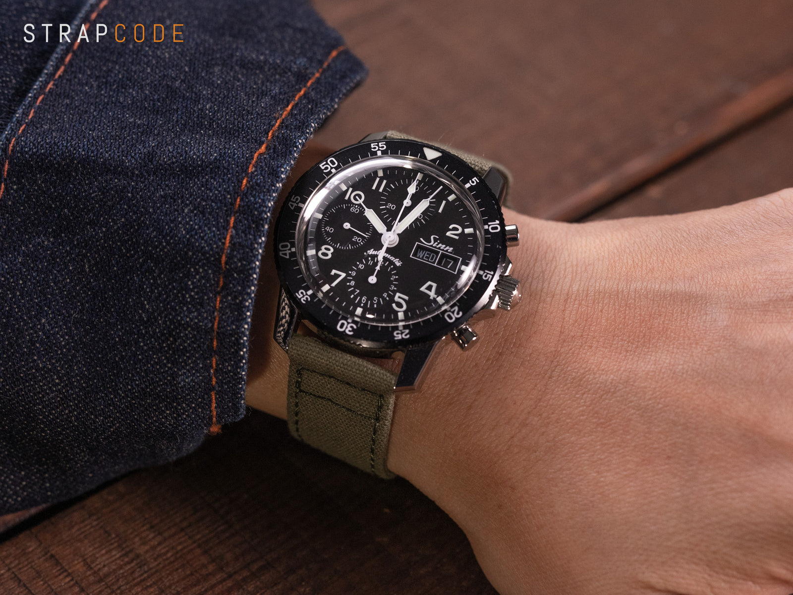 Sinn 103 ST Pilot Chronograph pairs with Canvas Watch Strap from Strapcode