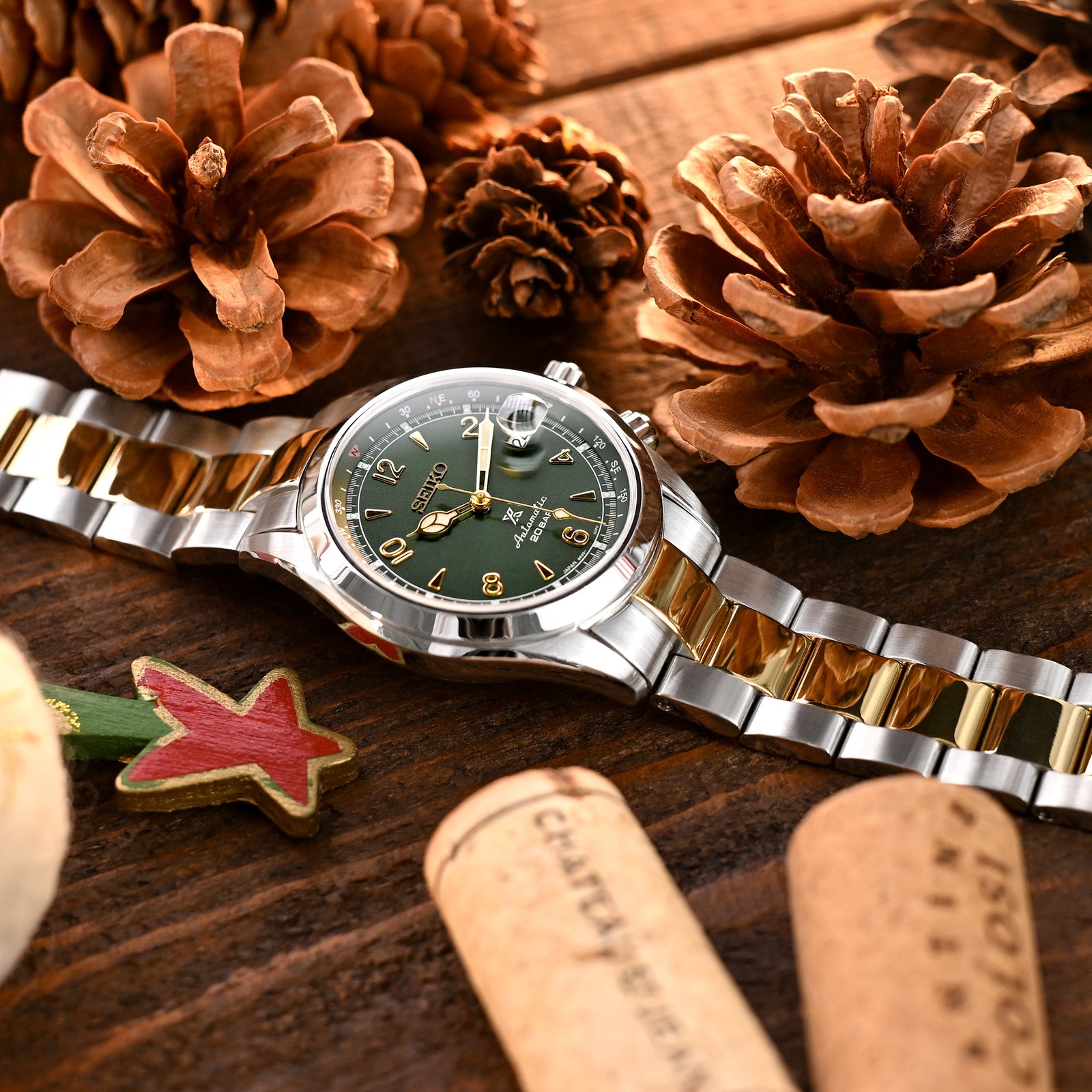 20mm Super-O Boyer watch band for Seiko Alpinist SARB017, Two Tone IP Gold, Solid SUB Clasp Strapcode Watch Bands