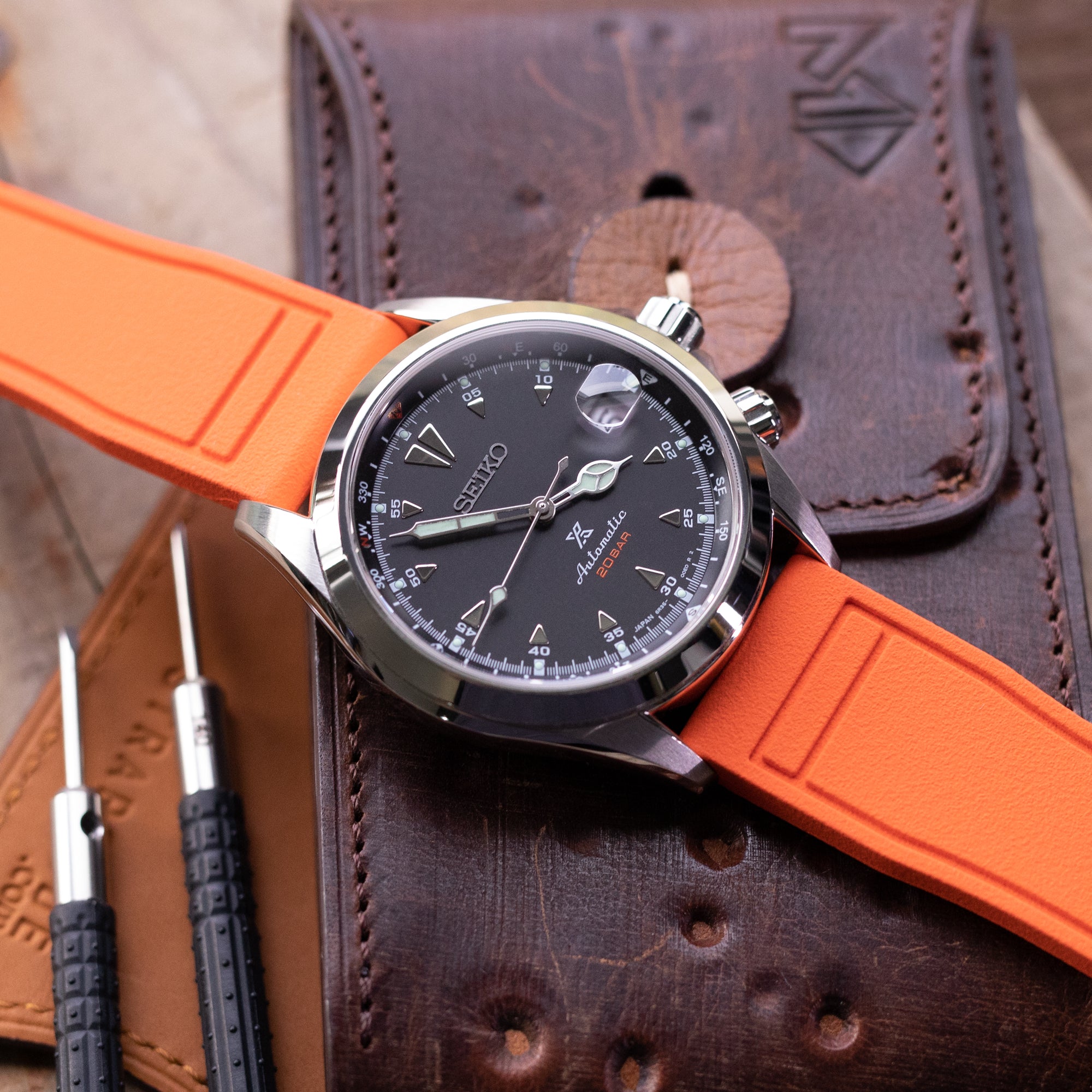 Quick Release Orange Pilot FKM rubber watch strap, 20mm or 22mm Strapcode Watch Bands