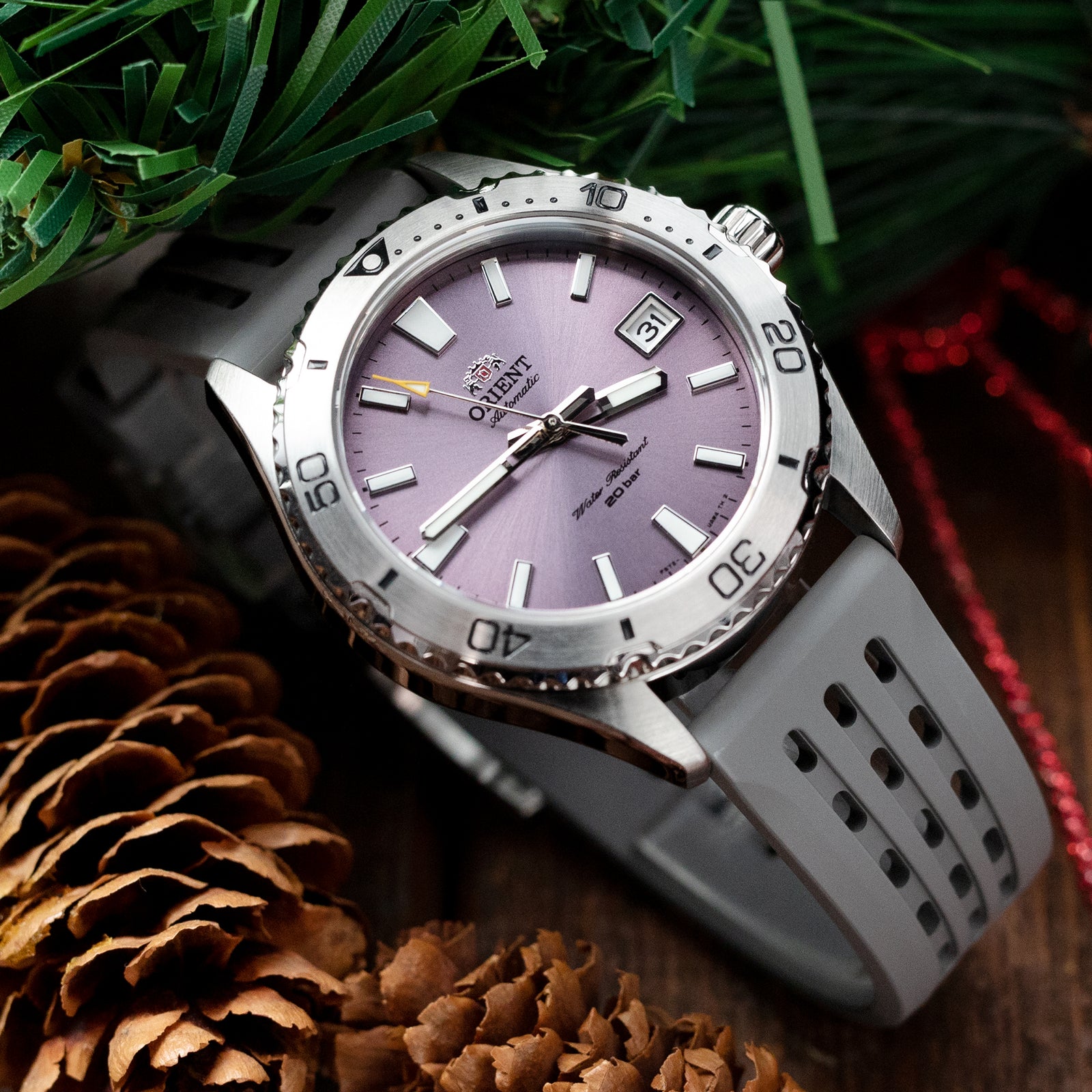 Orient RA-AC0Q07V Mako 40 Lilac Mechanical Sports Watch rubber watch band by Strapcode 