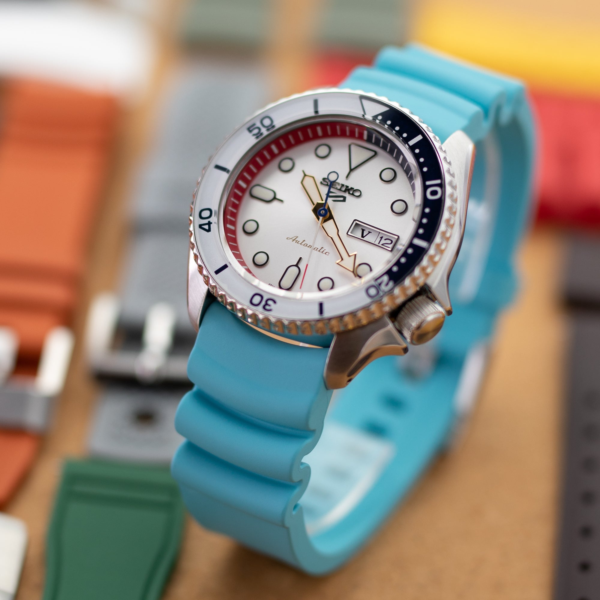 Q.R. Firewave Resilient Curved End FKM rubber Watch Strap, Sky Blue 22mm Strapcode watch bands