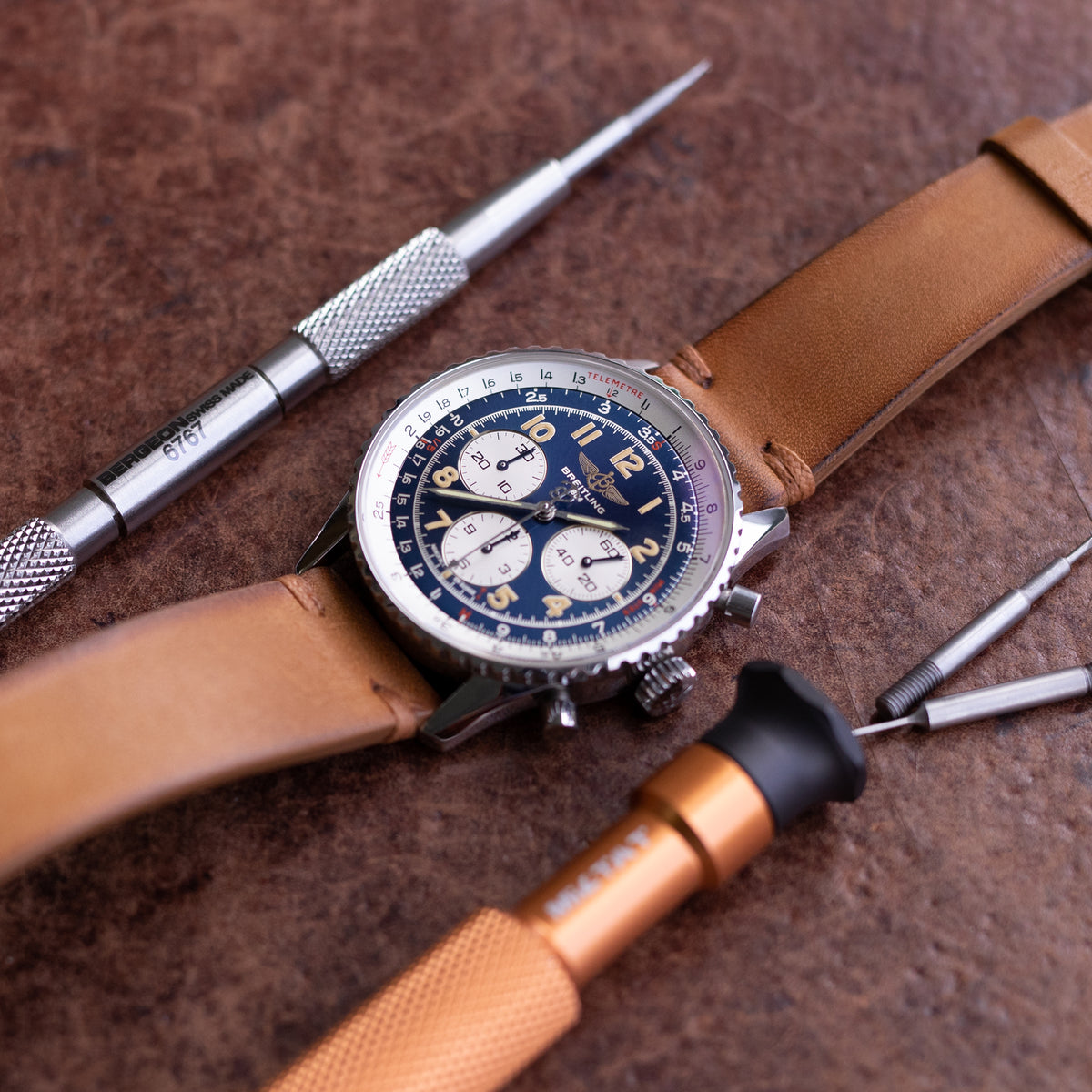 Artisan Tan Italian Handmade Leather Watch Band, P Buckle, 20mm or 22mm