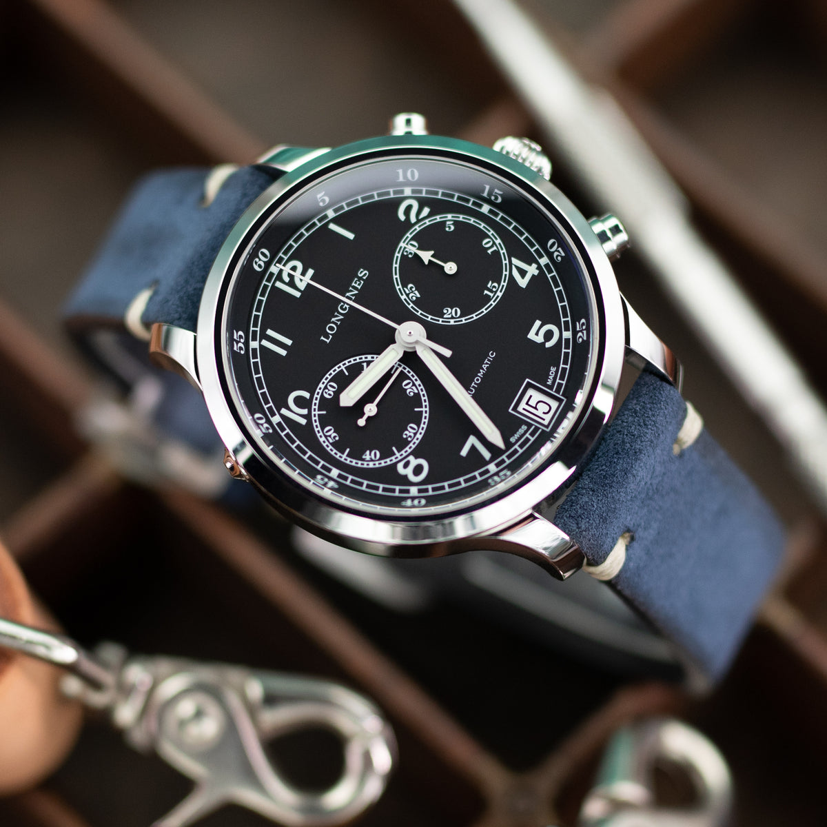 Navy Blue Nubuck Leather Quick Release Strap 19mm to 22mm