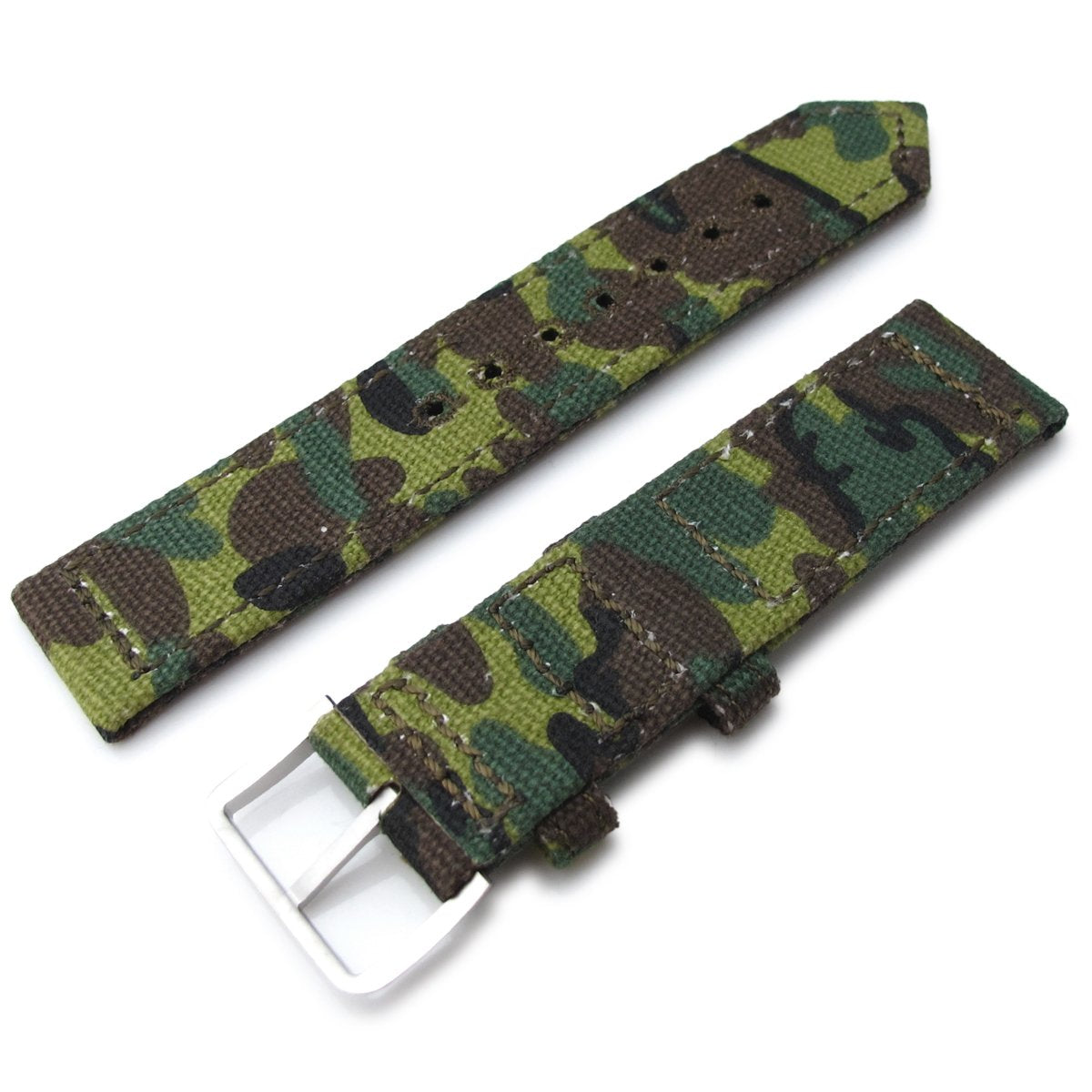 20mm 21mm or 22mm MiLTAT WW2 2-piece ERDL Camouflage Canvas Watch Band with lockstitch round hole Sandblasted Strapcode Watch Bands