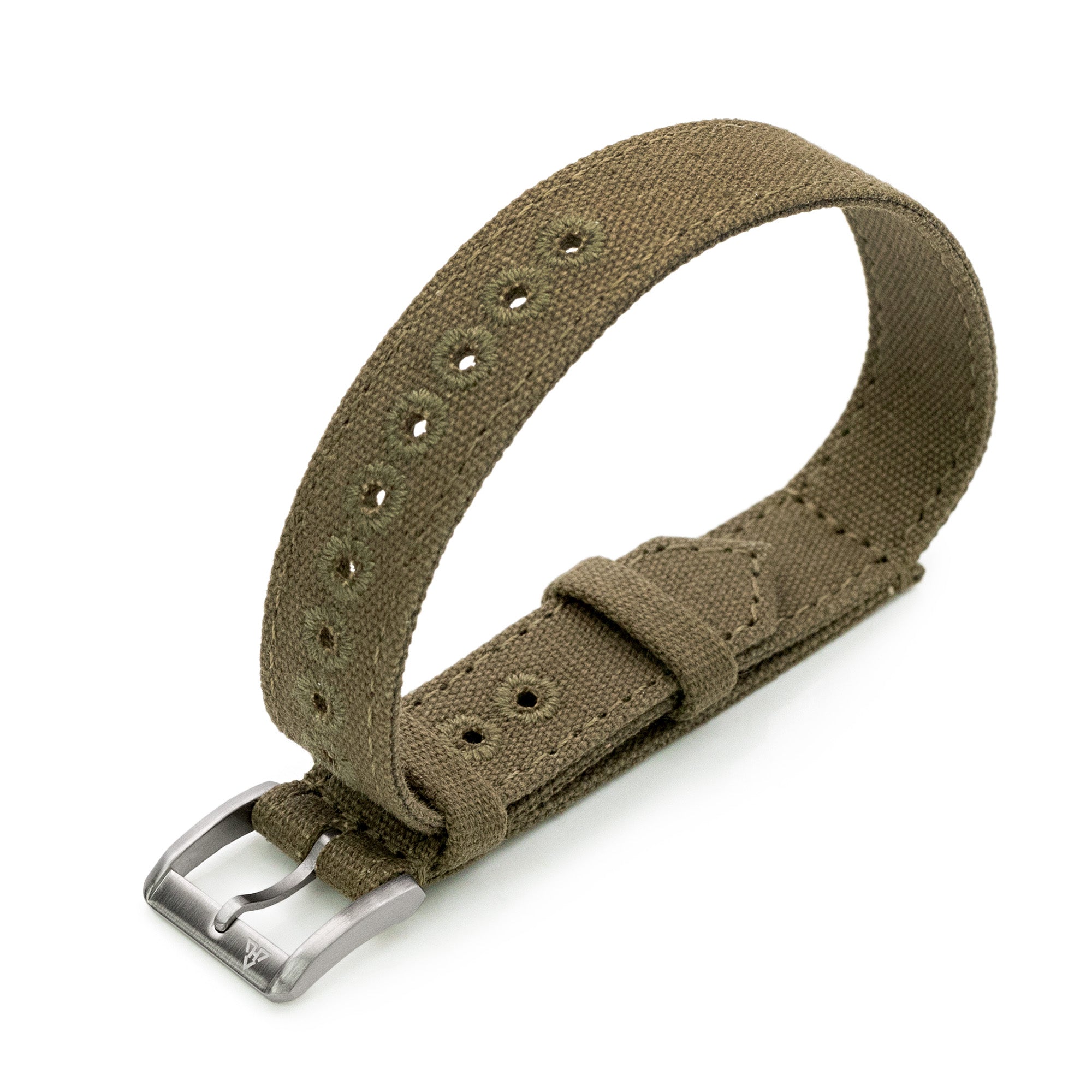 Olive Drab 16mm Canvas One piece Nylon Watch Strap by HAVESTON Straps, Brushed Strapcode Watch Bands