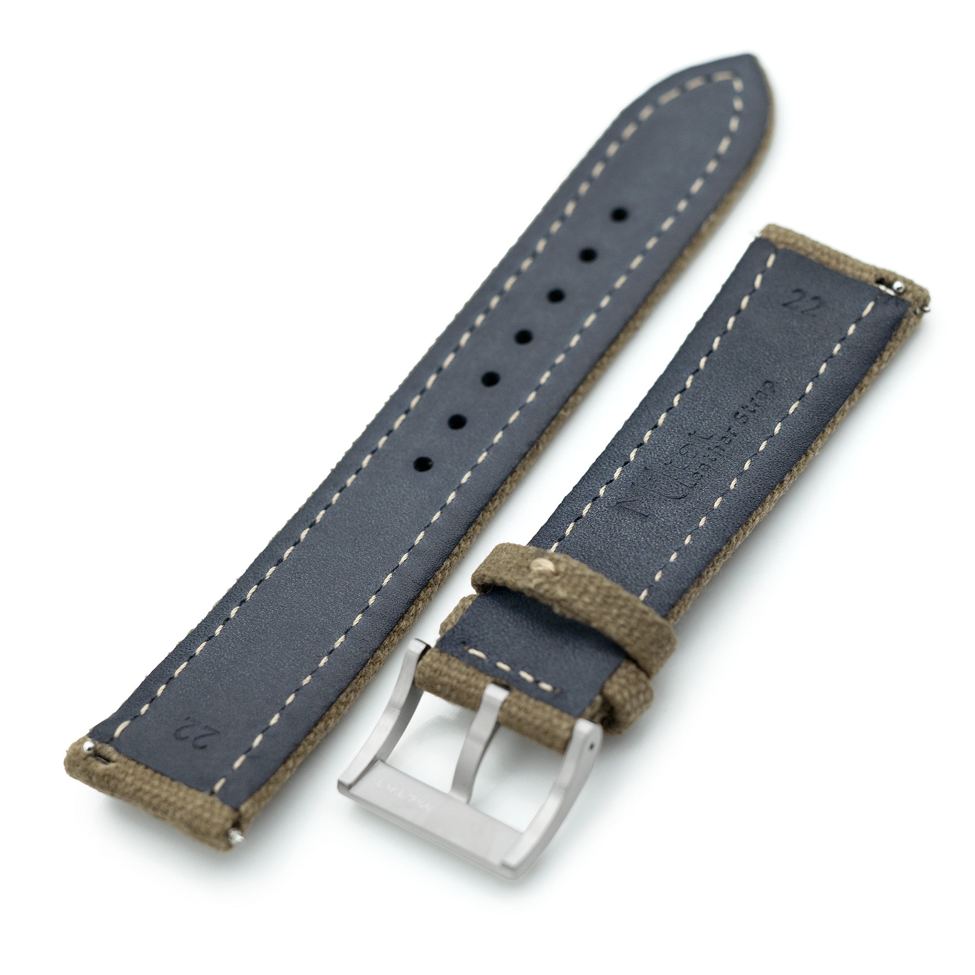 Aviator Style Khaki Canvas Quick Release Watch Band, 20mm or 22mm Strapcode watch bands