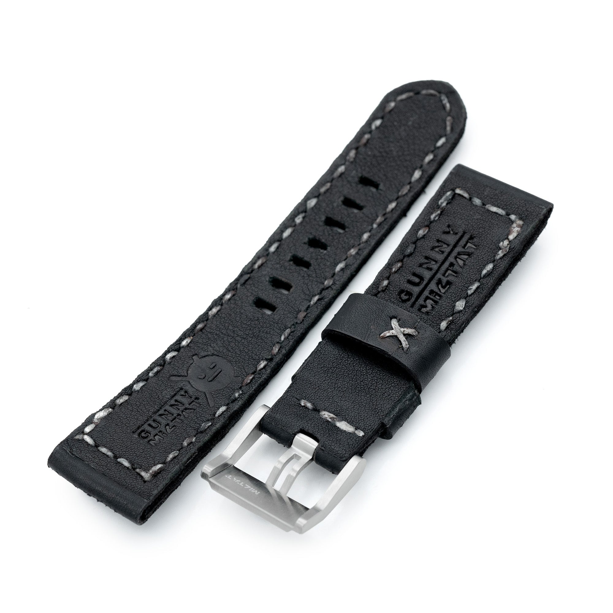 23mm Gunny x MiLTAT Brutal Black Distressed Leather Handmade Watch Band Strapcode watch bands