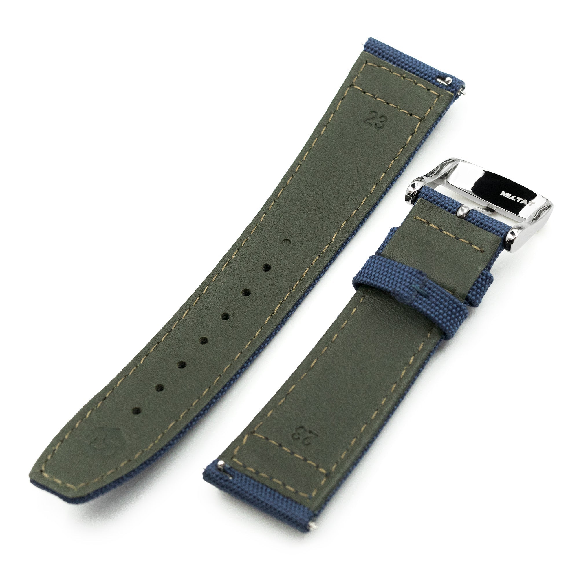 Q.R. Navy Blue Sailcloth Watch Band with leather lining, 19mm, 20mm or 23mmStrapcode watch bands