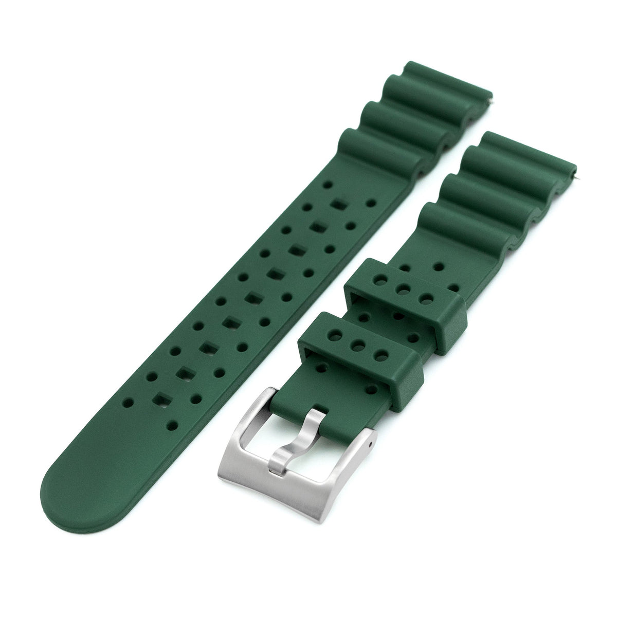 20mm Quick Release Watch Band Dark Green Diver FKM Rubber Strap, Brushed Strapcode watch bands