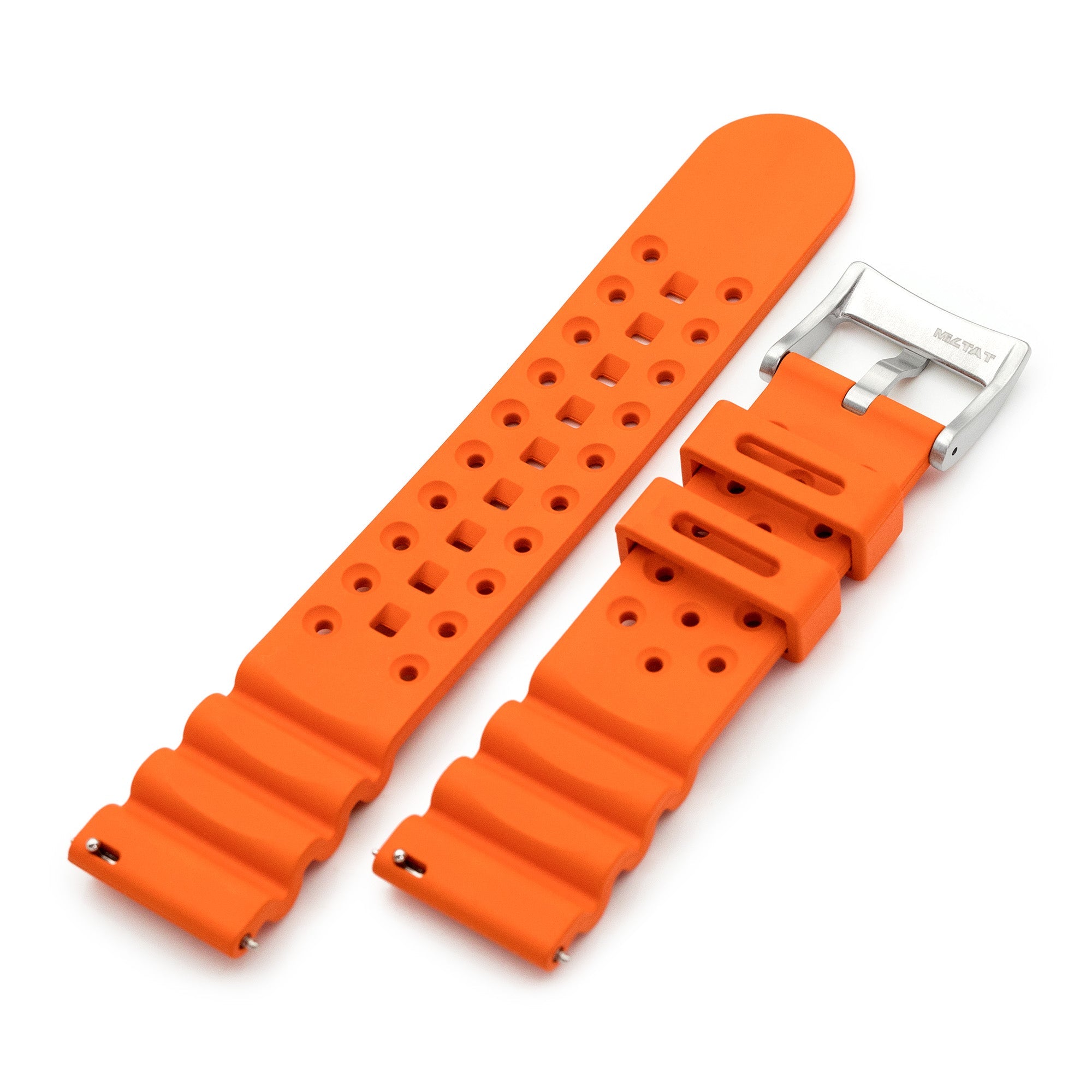 20mm or 22mm Quick Release Watch Band Orange Diver FKM Rubber Strap, Brushed Strapcode watch bands