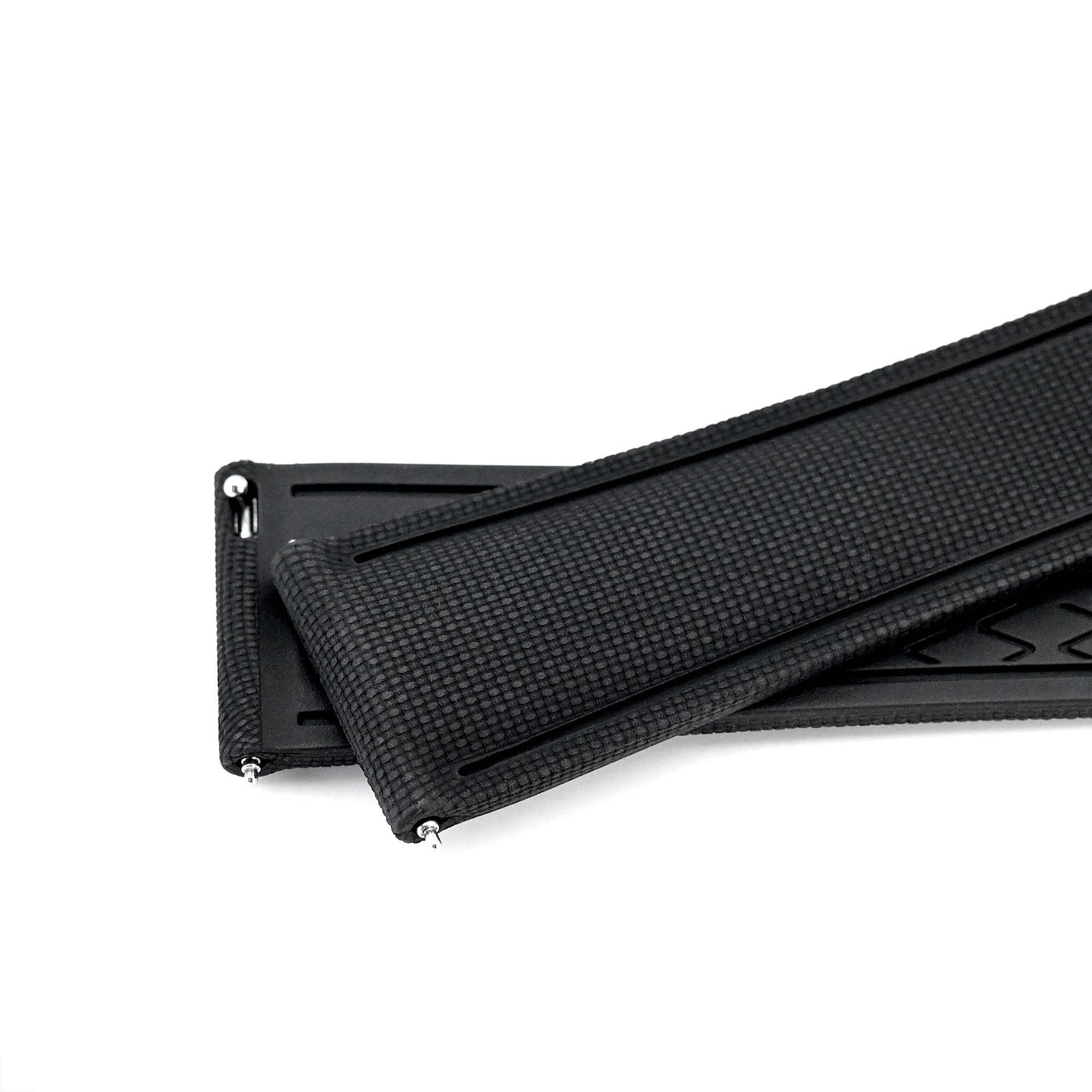 21mm FKM33 Black Rubber Quick Release Watch Band, Deployment Clasp Strapcode watch bands