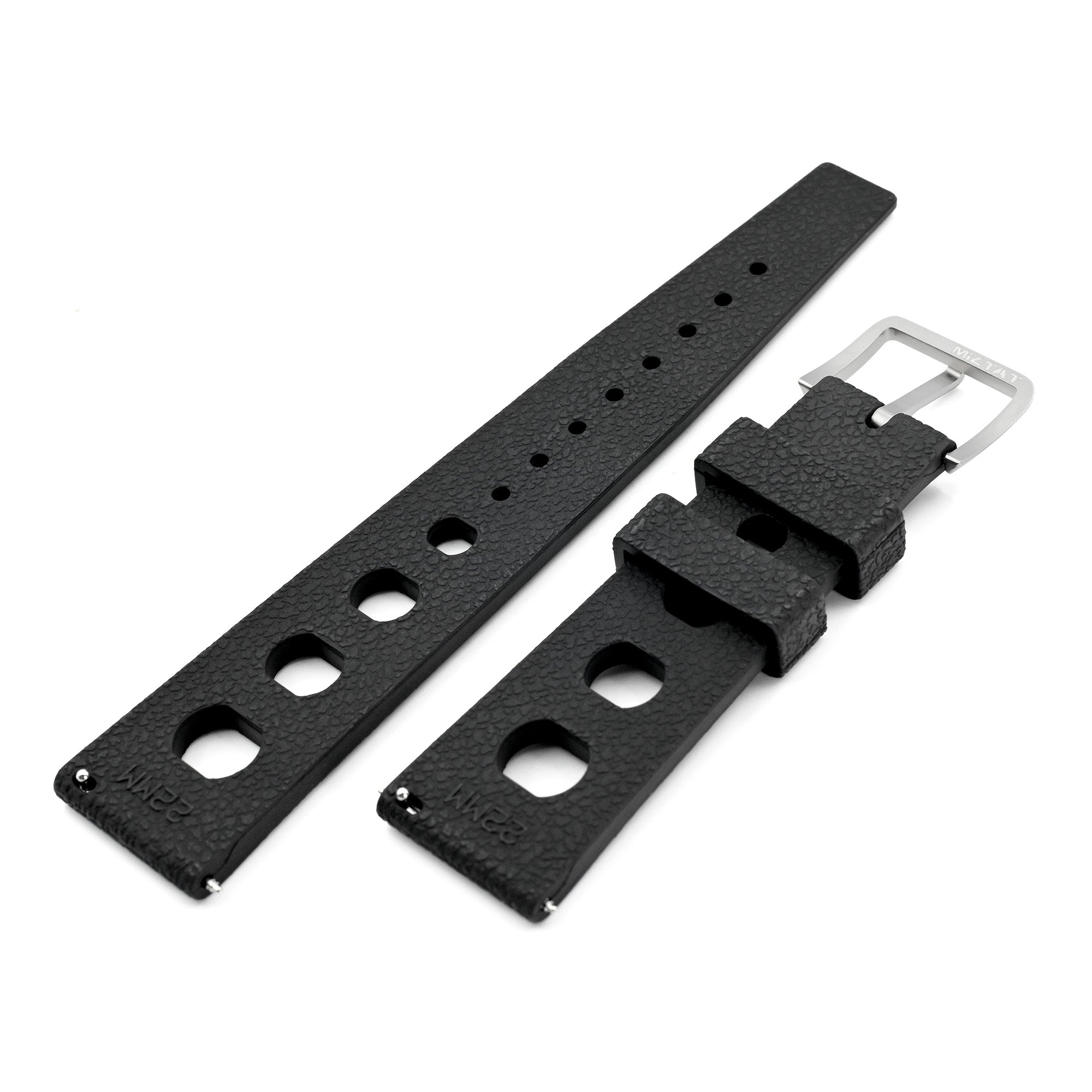 20mm or 22mm FKM36 Black Large Holes Rally FKM Quick Release Rubber watch band Strapcode watch bands