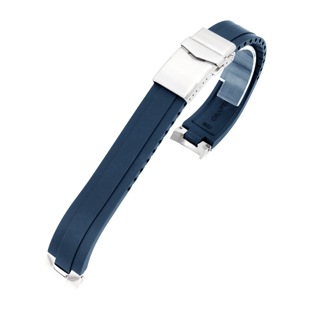 20mm Crafter Blue - MX03-733 Navy Blue FKM Rubber Strap With End Links compatible with Hamilton Khaki Field 38mm Strapcode watch bands