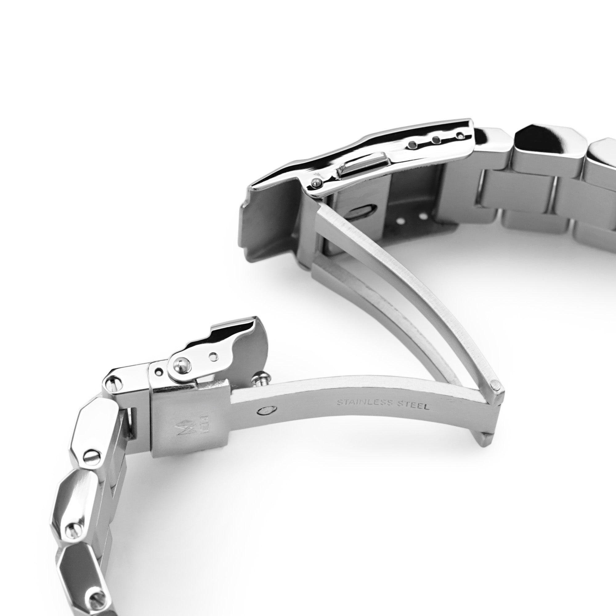 20mm Hexad Watch Band Straight End Lug, 316L Stainless Steel Brushed Diver Clasp
