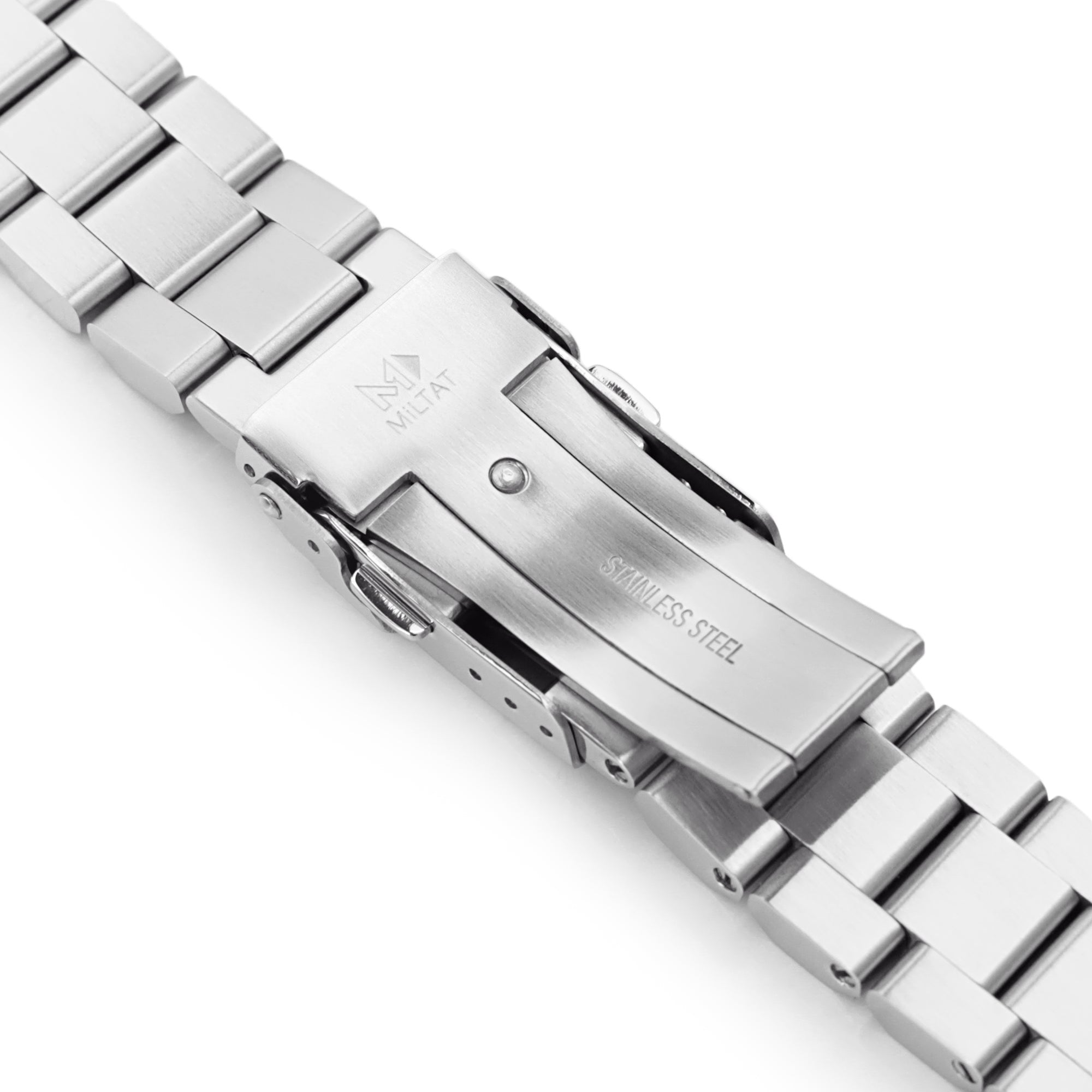 20mm Hexad Watch Band Straight End Lug, 316L Stainless Steel Brushed Diver Clasp