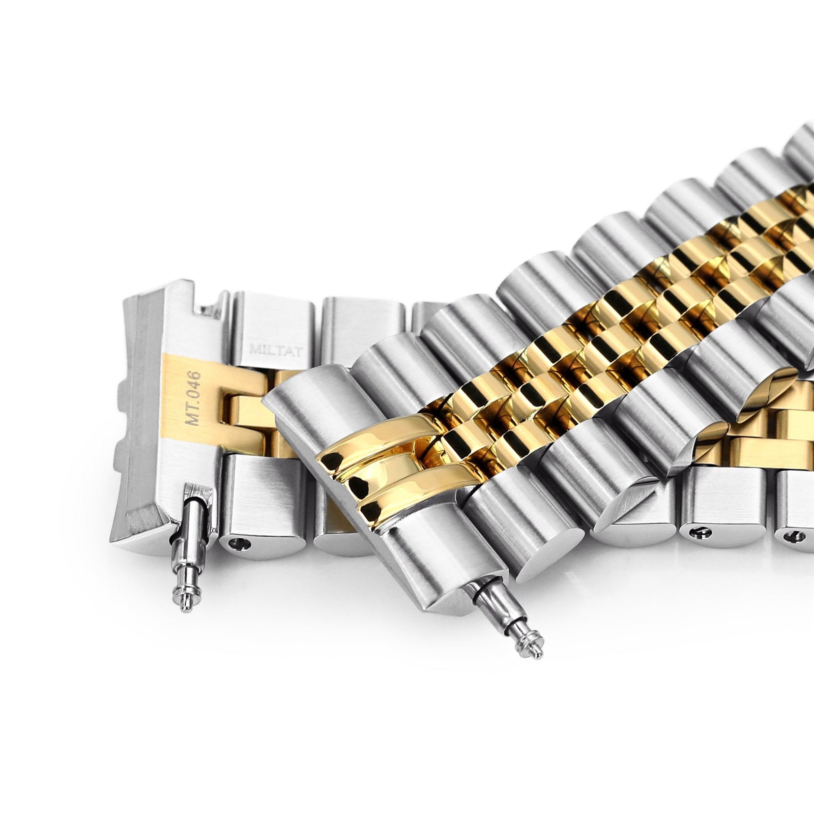 22mm Super-J Louis JUB Watch Band for Seiko New Turtles SRP777 SRP775 SRPA21 (PADI), Stainless Steel - Two Tone IP Gold Polished Center Links, V Diver Clasp