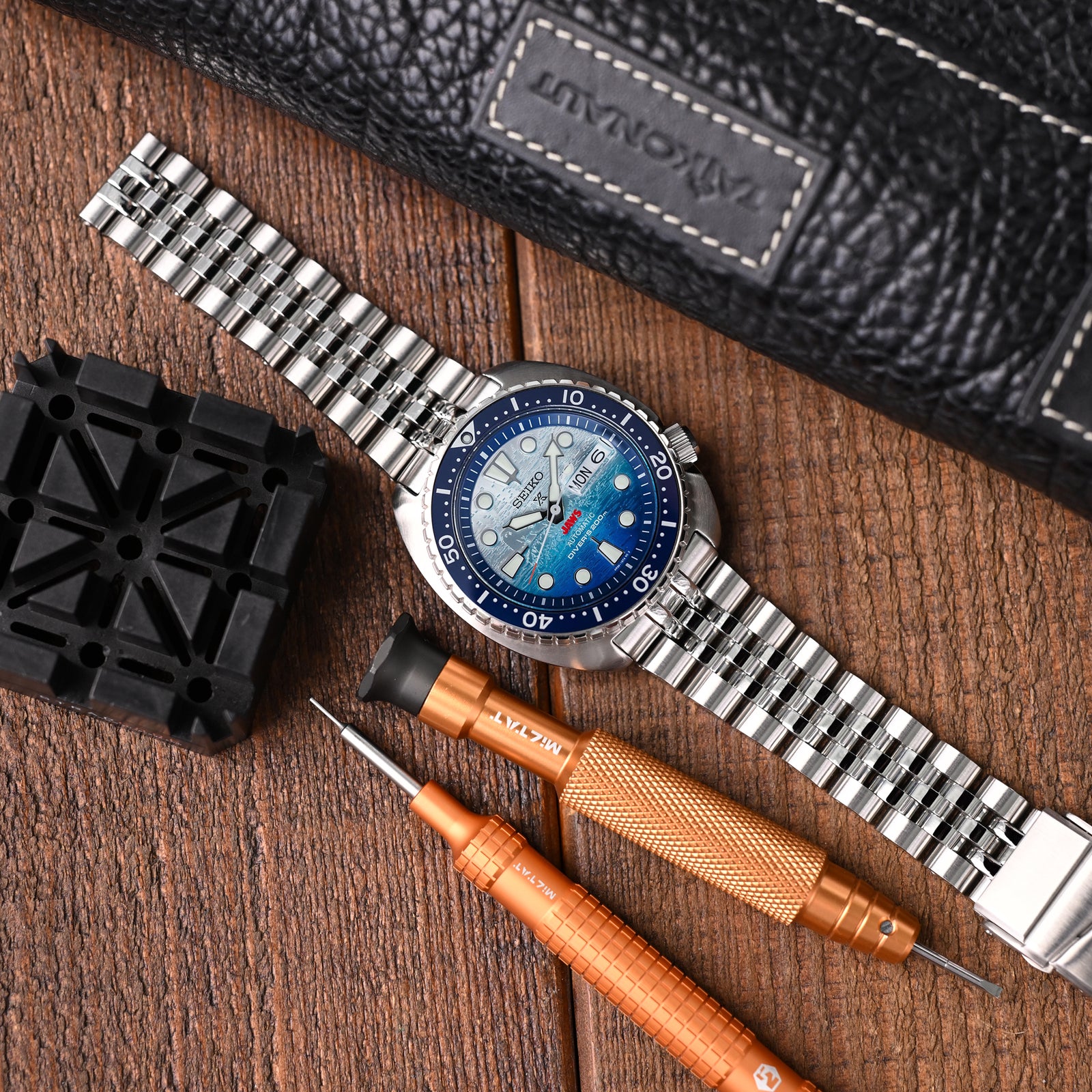 22mm Angus-J Louis 316L Stainless Steel Watch Bracelet for Seiko Turtle SRP777 Brushed Polished V-Clasp Strapcode Watch Bands