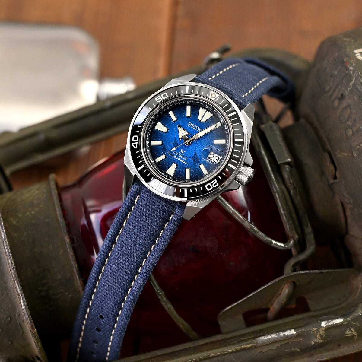 アビエーター スタイル ネイビーブルー キャンバス クイックリリース 時計バンド、20mm または 22mm