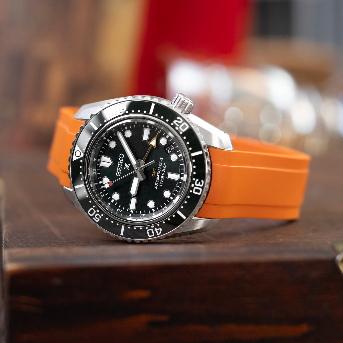 سوار ساعة كرافت بلو مطاطي برتقالي منحني 20 مم متوافق مع سيكو بيبي MM200 وميني تيرتلز SRPC35