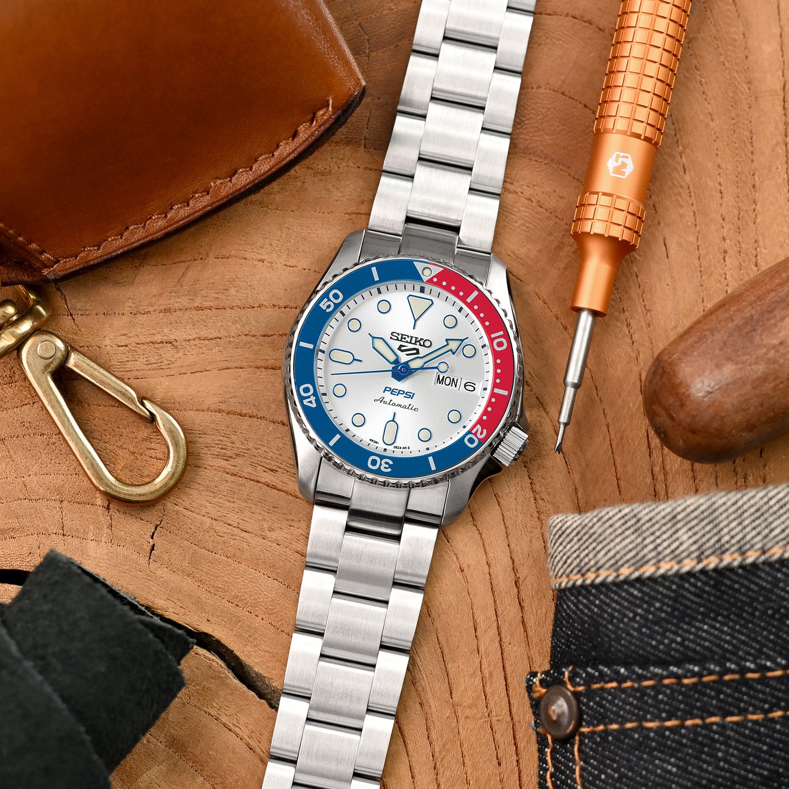 20mm Super Boyer Watch Band for Seiko 5 Sports 38mm SRPK, 316L Stainless Steel Brushed V-Clasp Strapcode Watch Bands