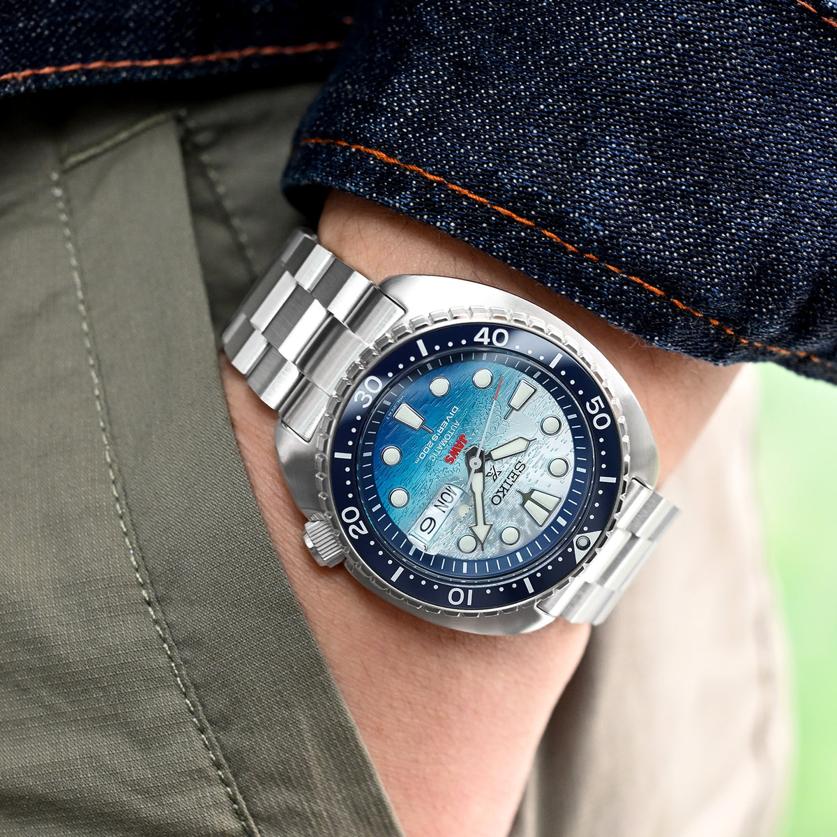 22mm Hexad Watch Band for Seiko New Turtles SRP777 SRP775 SRPA21 (PADI), Stainless Steel - Brushed, V Diver Clasp