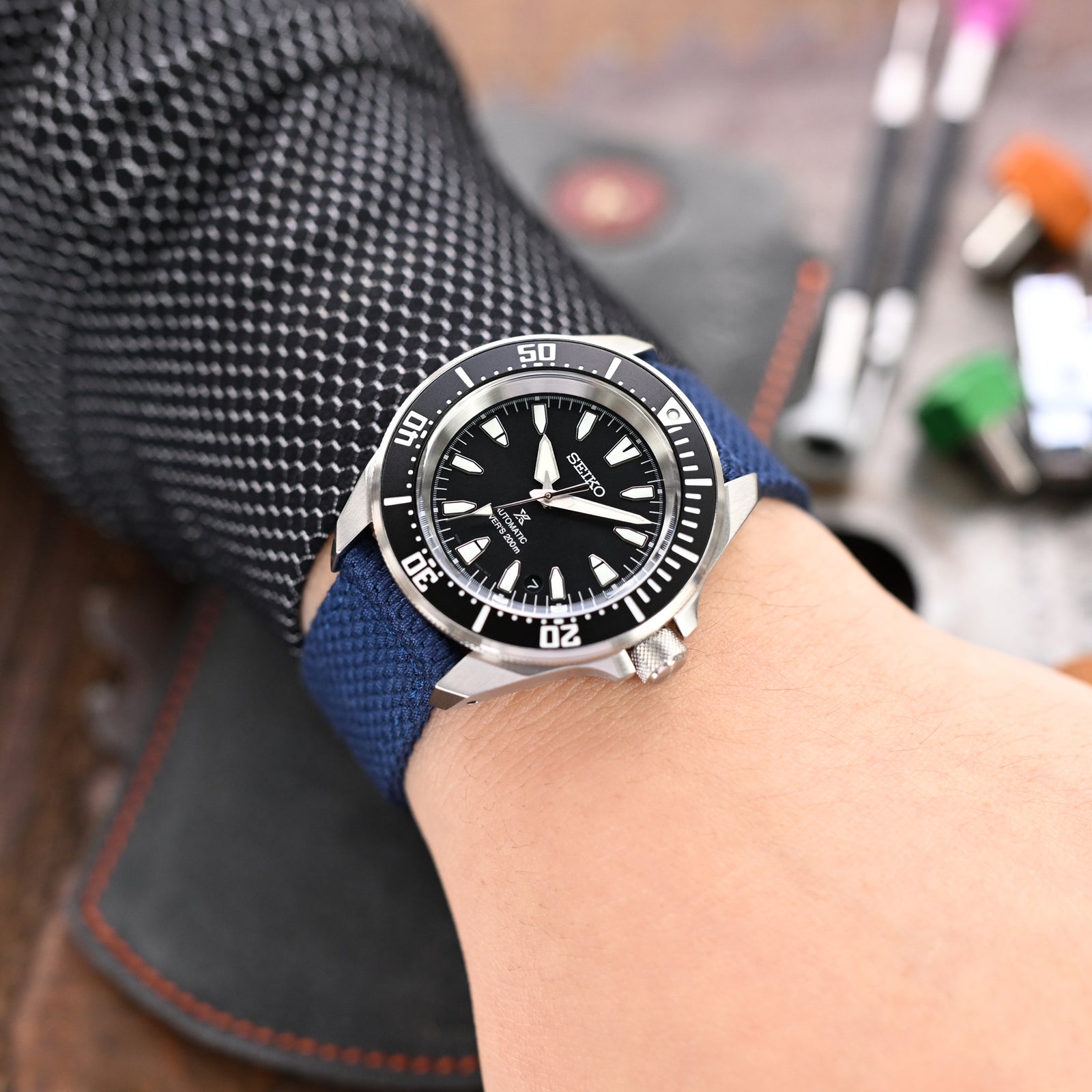 Navy Blue Honeycomb Weave Nylon Quick Release Strap