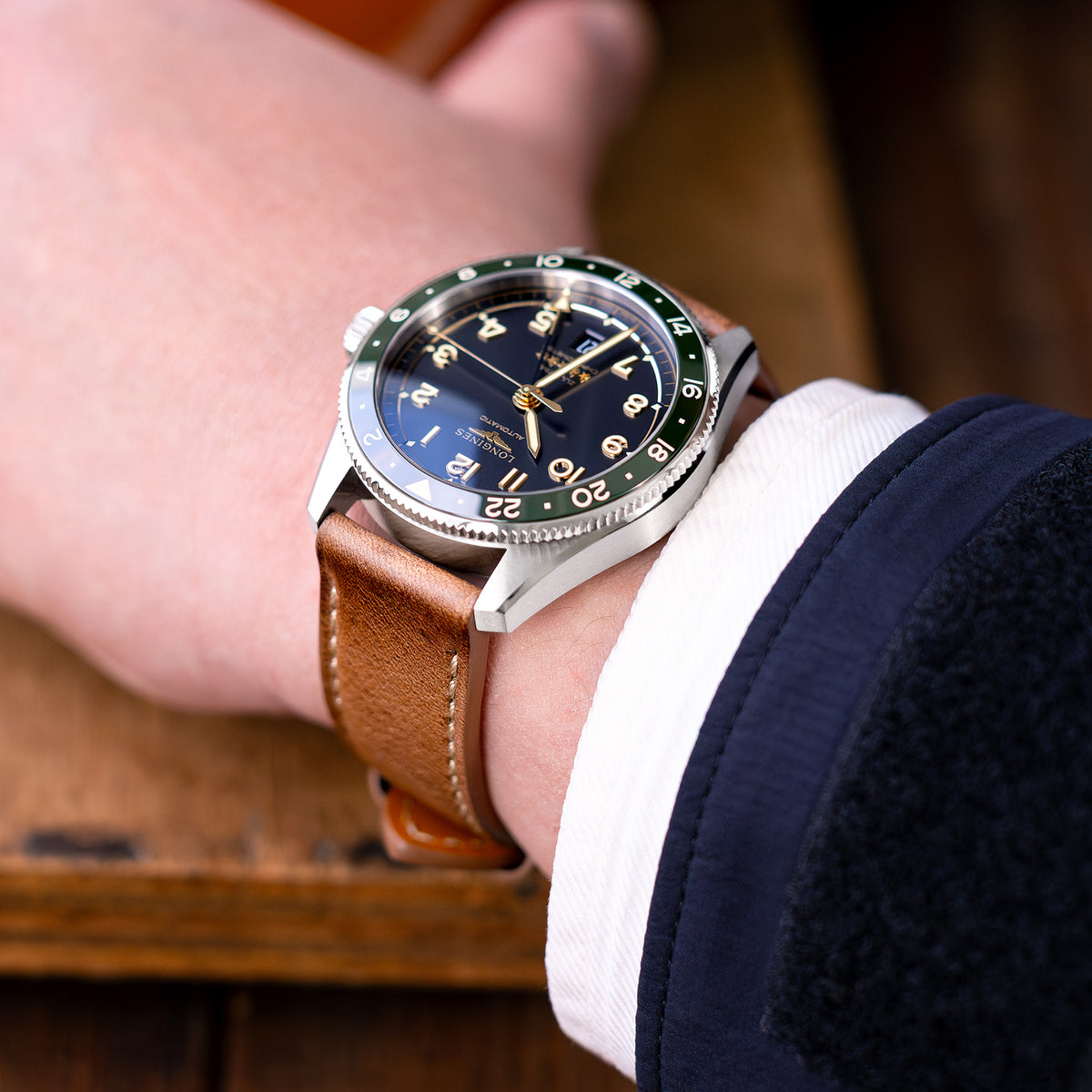 Pam Collection, Vintage Brown Horween Chromexcel Leather Watch Strap for Panerai, Beige Stitching