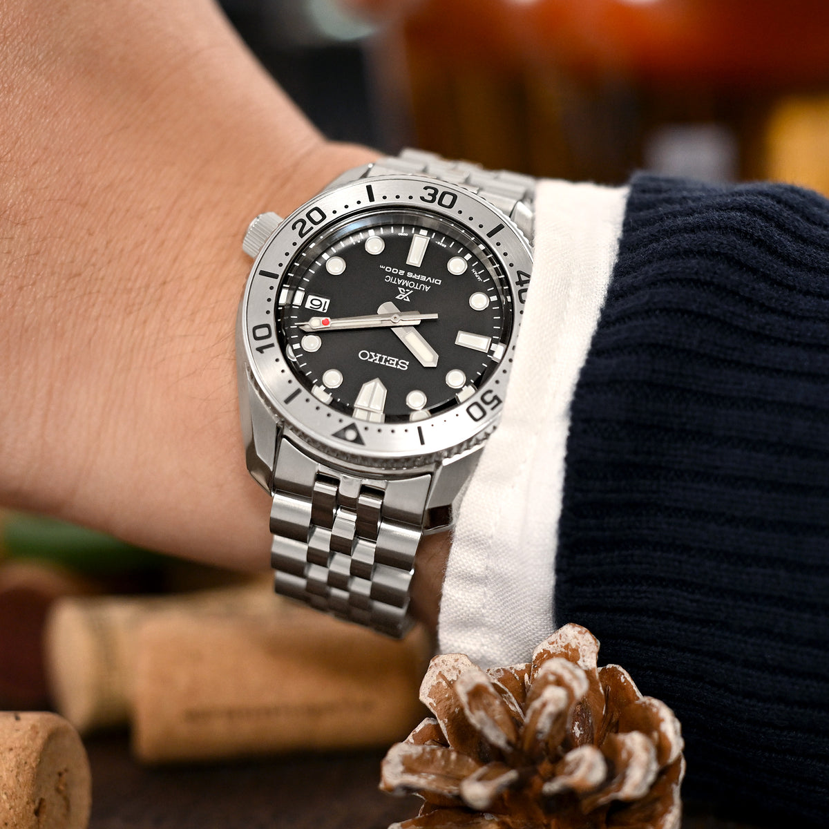 20mm Angus-J Louis Watch Band for Seiko SPB185, 316L Stainless Steel Brushed Baton Diver Clasp