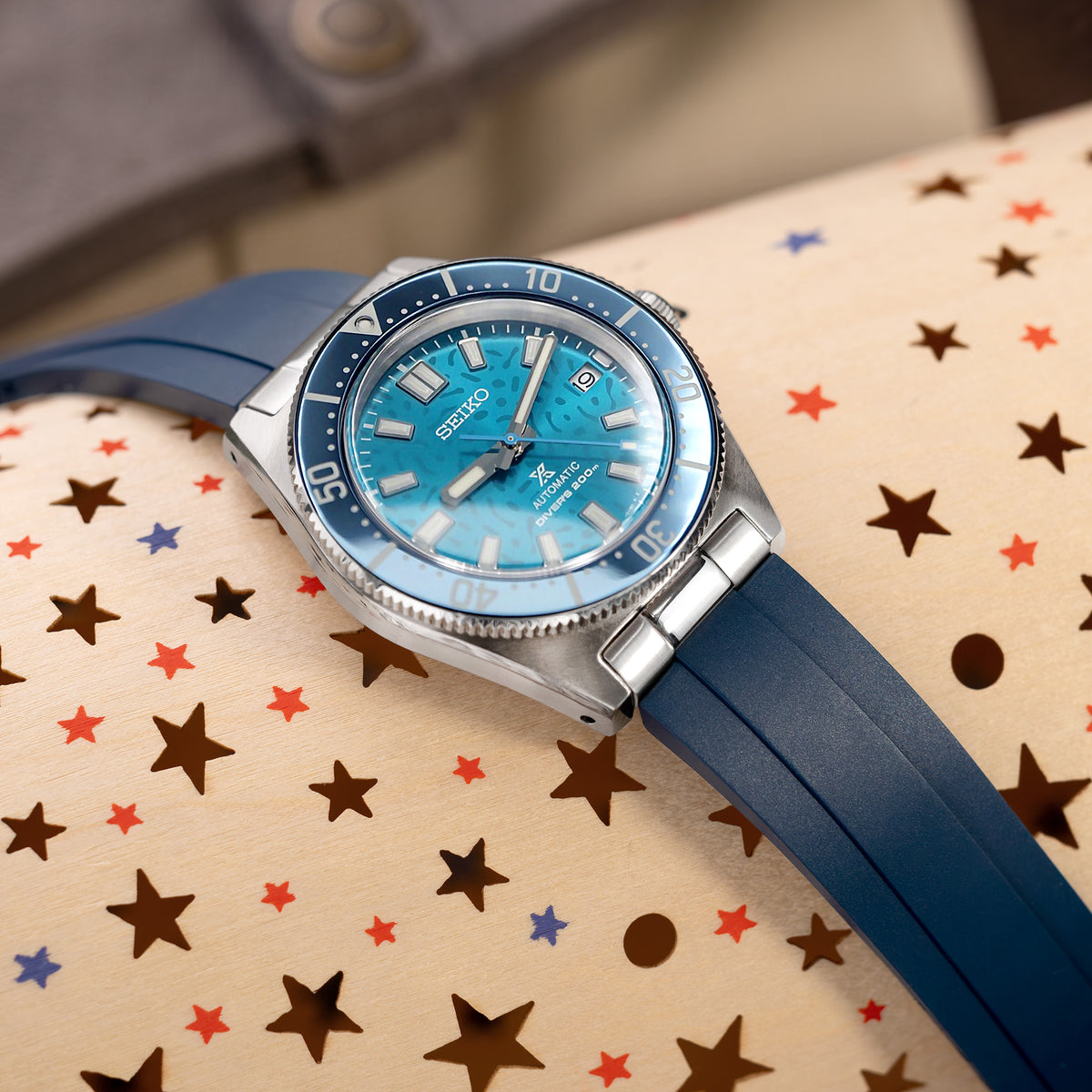 سوار كرافت بلو 20 مم - MX03-143 من مطاط FKM أزرق مع وصلات نهائية لساعة سيكو 63MAS دايفر 40.50 مم SPB143 SPB145