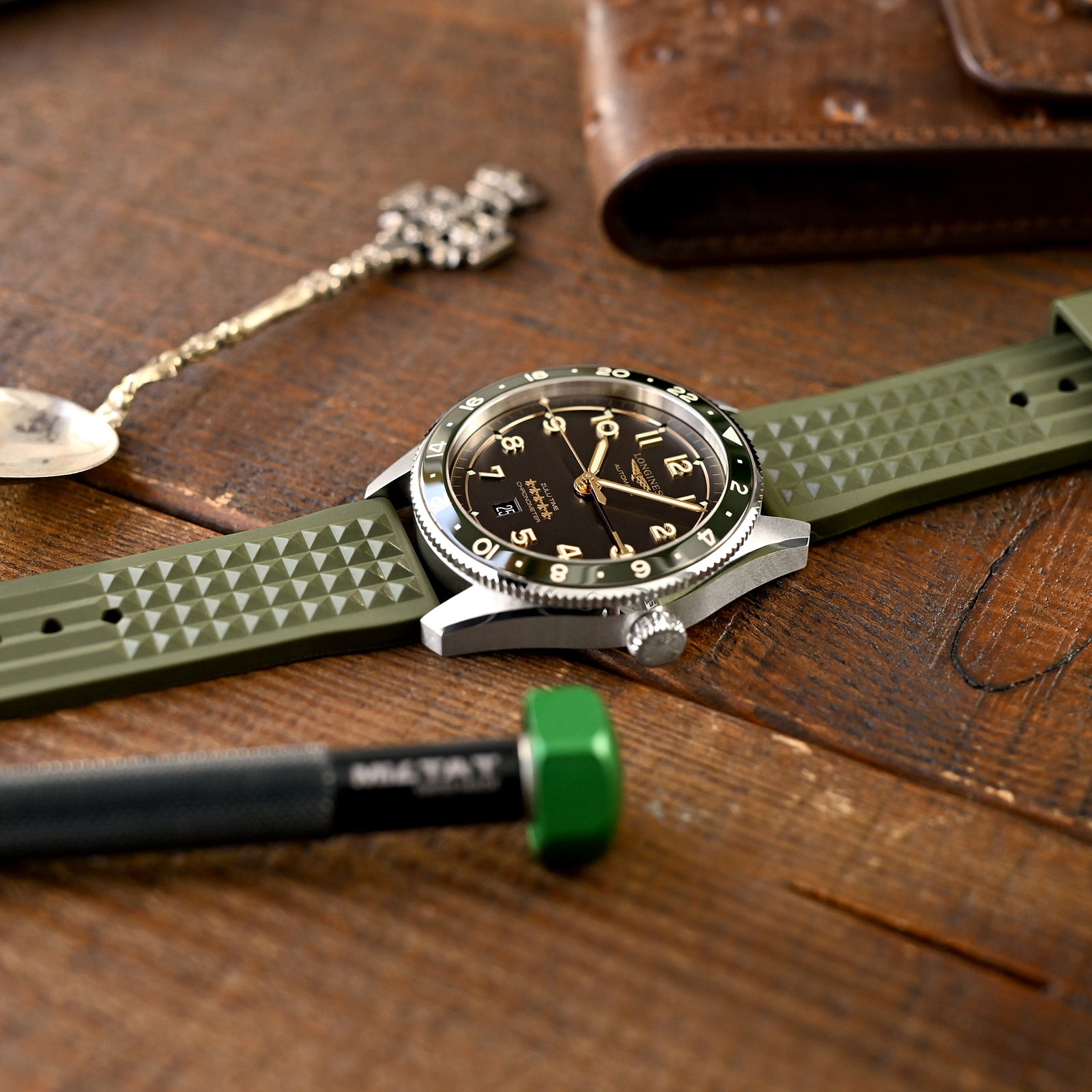 Chaffle Military Green FKM Rubber watch strap, 20mm or 22mm