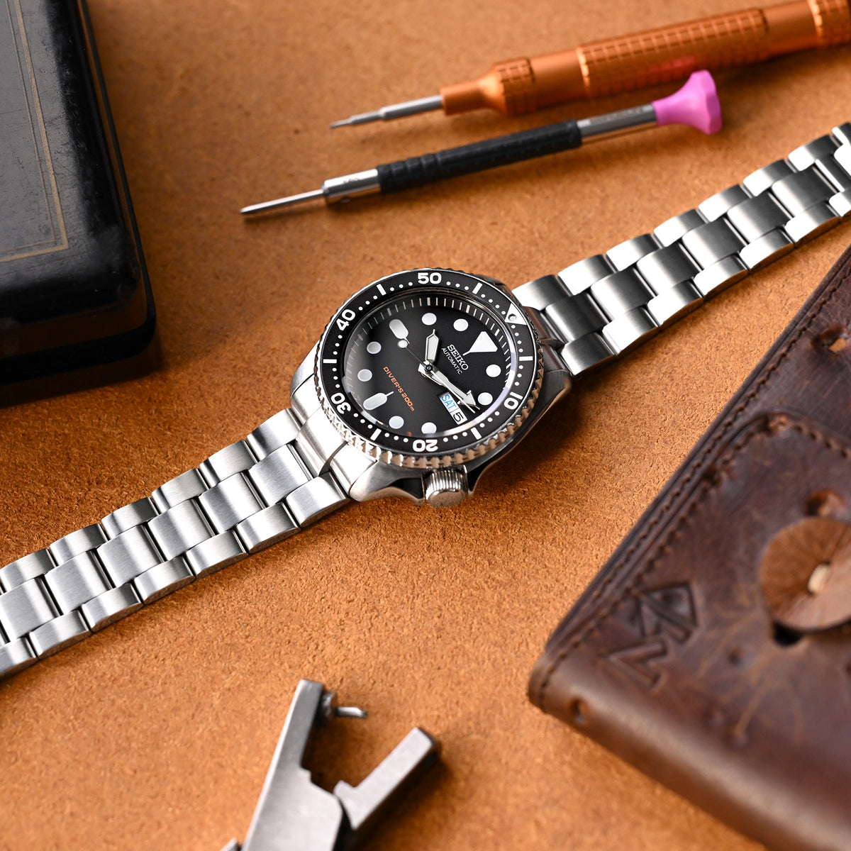 22mm Super-O Boyer Watch Band for Seiko SKX007 SKX009 SKX011, Stainless Steel - Brushed, 18mm Diver Clasp