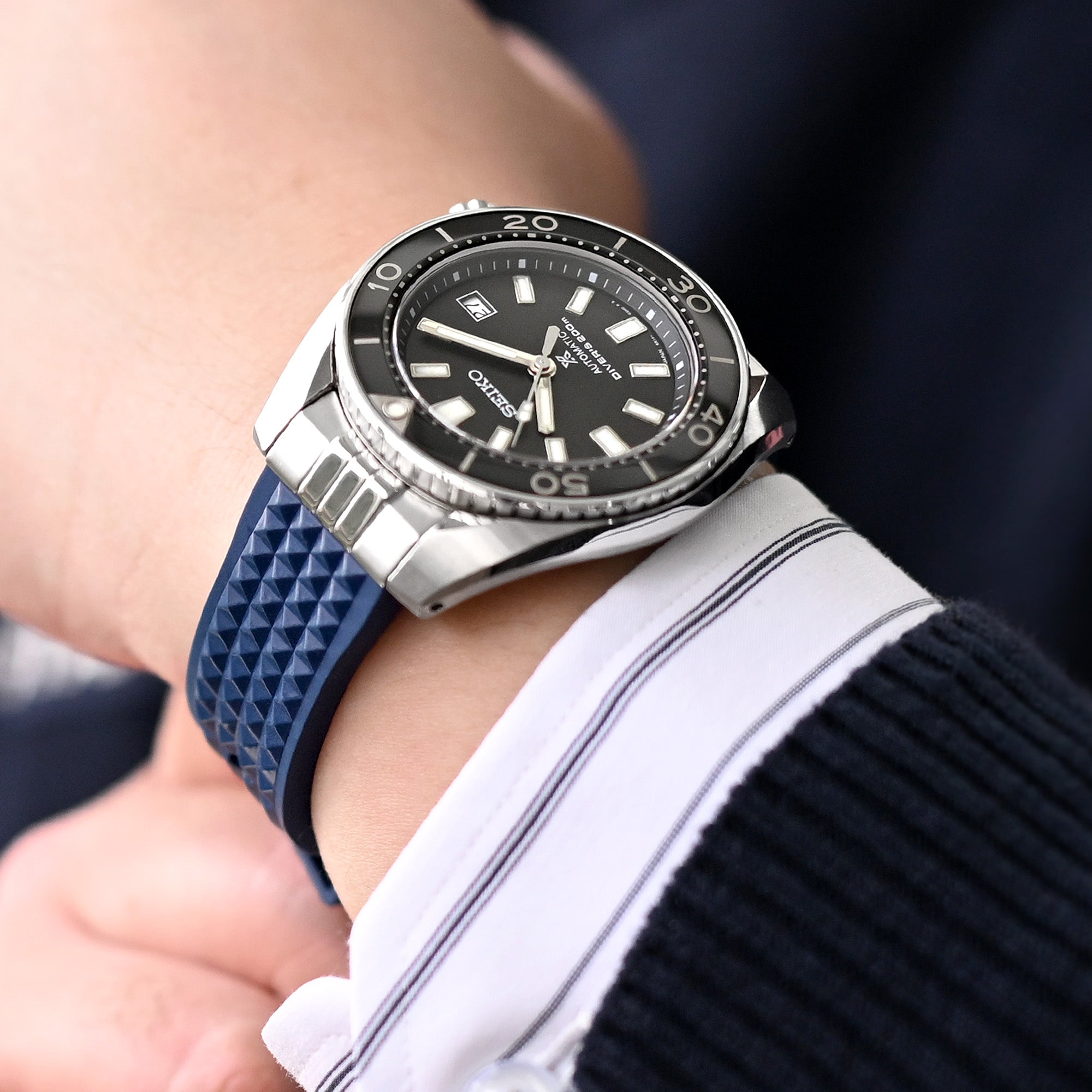 Endlink Plus Chaffle Navy Blue FKM Rubber watch strap compatible with Seiko Sumo SPB103