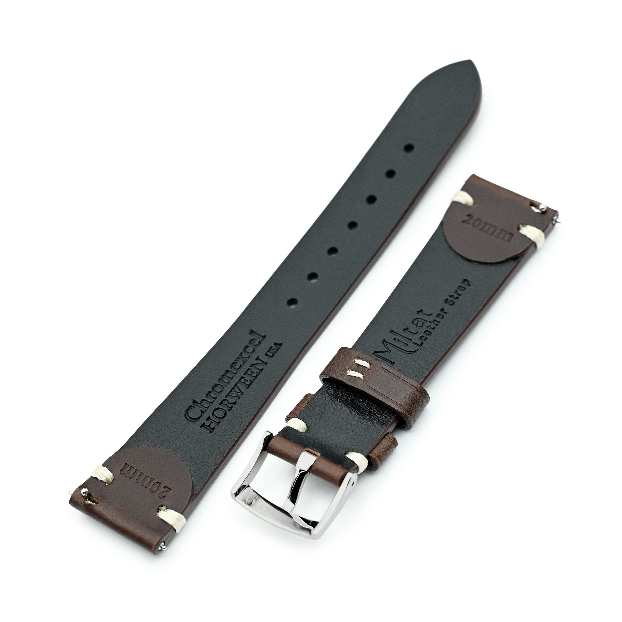 Brown Horween Chromexcel Watch Strap | Twin-Stitch Quick Release | 20mm Strapcode watch bands