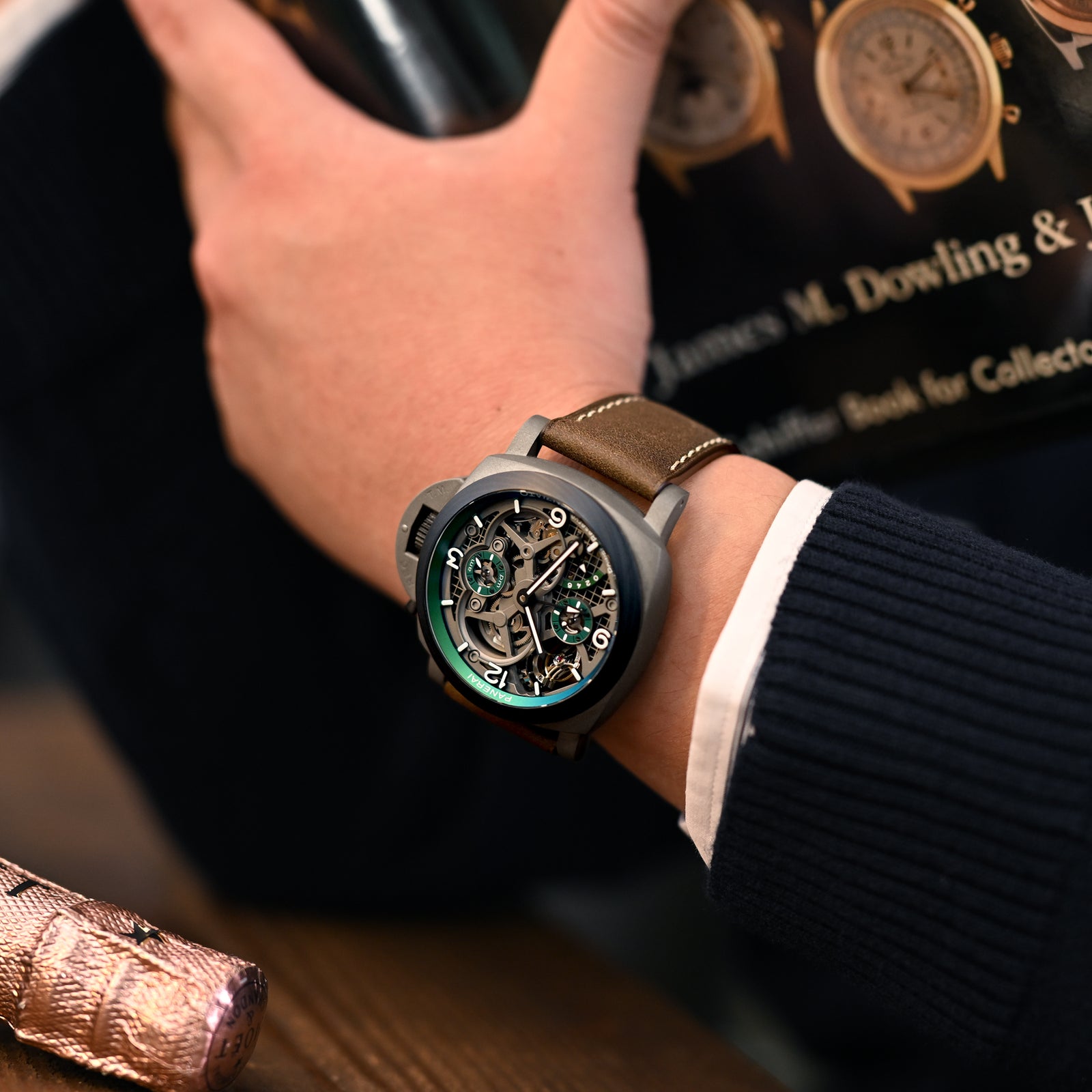 Pam Collection, Dark Brown Italian Leather Watch Strap for Panerai, Beige Stitching Strapcode watch bands