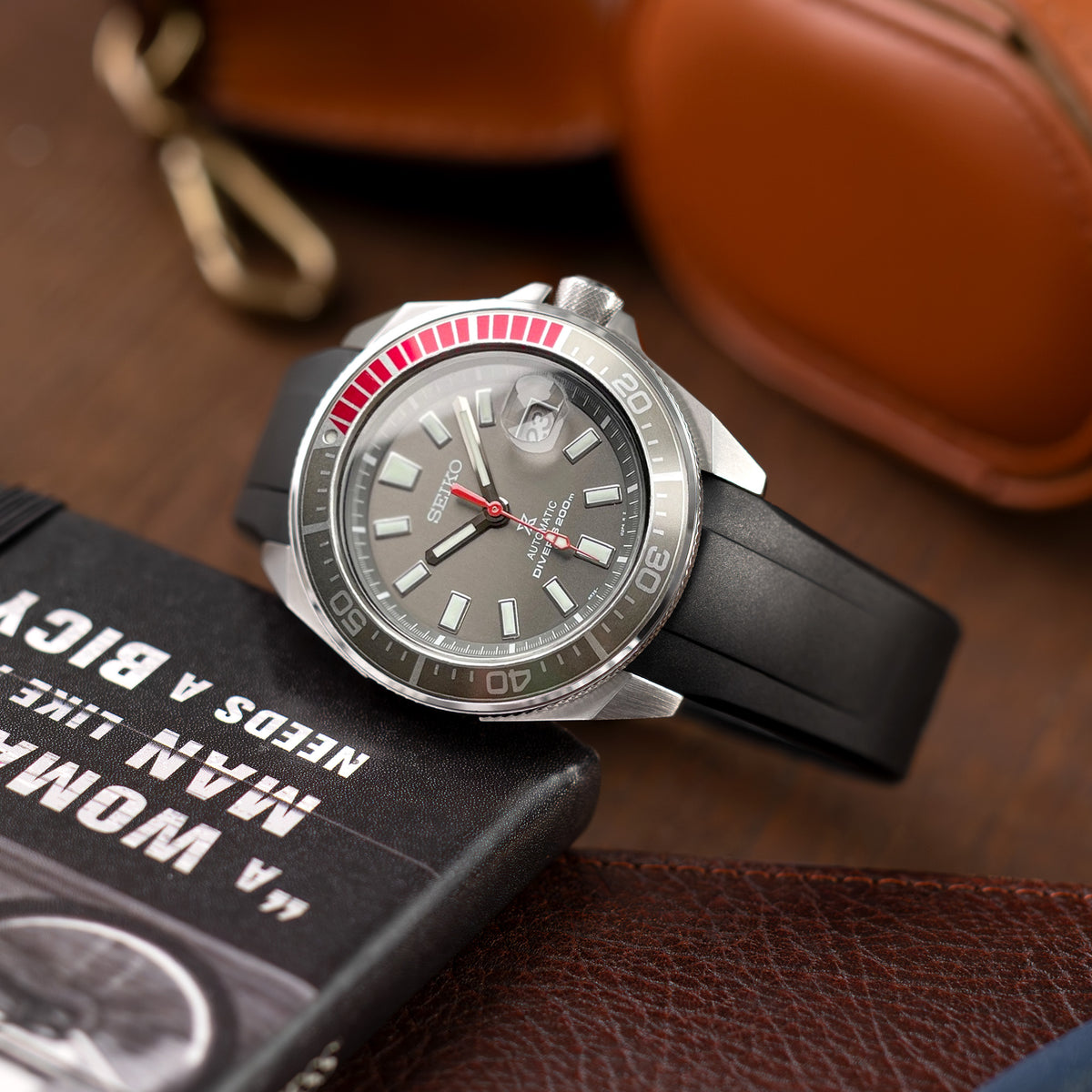 سوار كرافتير بلو مطاطي أسود 22 مم لساعات سيكو ساموراي SRPB51 SRPB09 SRPB53