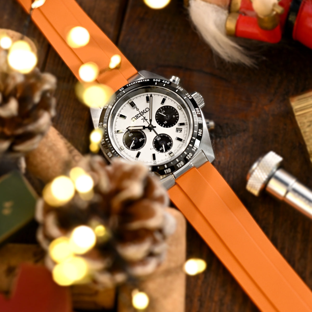 20mm Crafter Blue - MX03-813 Orange FKM Rubber Strap With End Links For Seiko Speedtimer SSC813