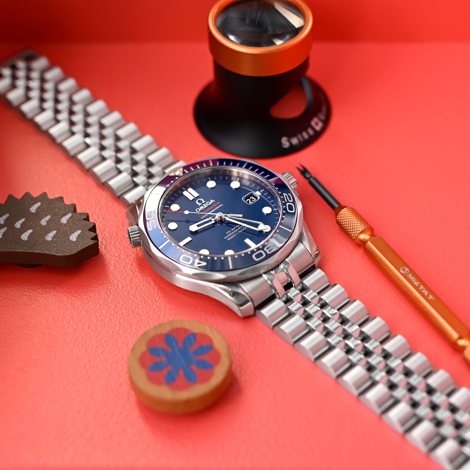 20mm Super-J Louis 316L Stainless Steel Watch Band for Omega Seamaster 41mm, Brushed V-Clasp Strapcode Watch Bands