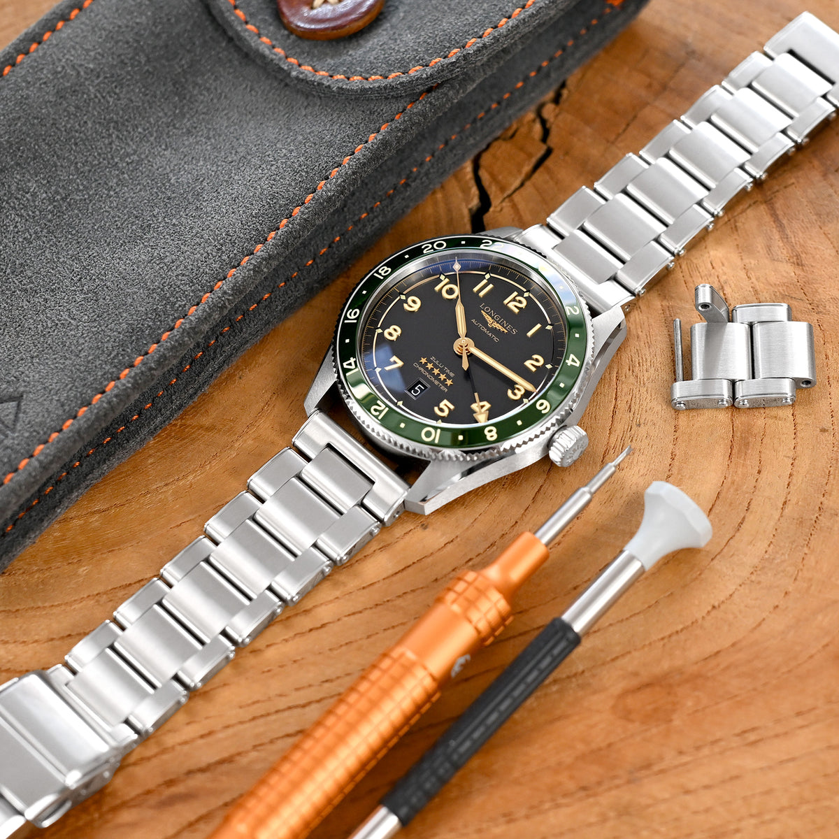 20mm or 22mm Metabind II (Pull-Twist) QR Watch Band Straight End Quick Release, 316L Stainless Steel Brushed Baton Diver Clasp