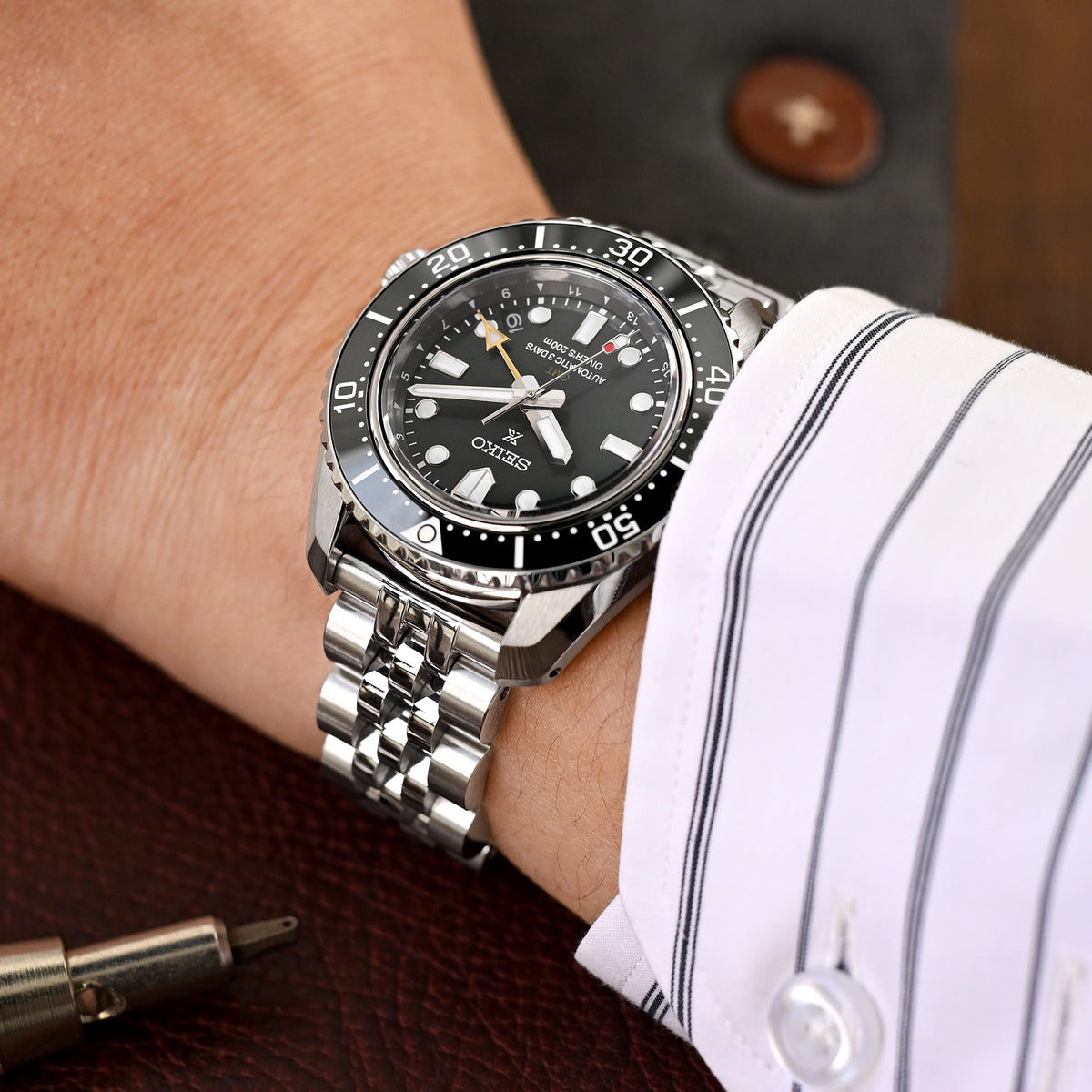 20mm アンガス-J ルイ JUB 時計バンド ストレートエンド、316L ステンレススチール ヘアライン/ポリッシュ Vクラスプ