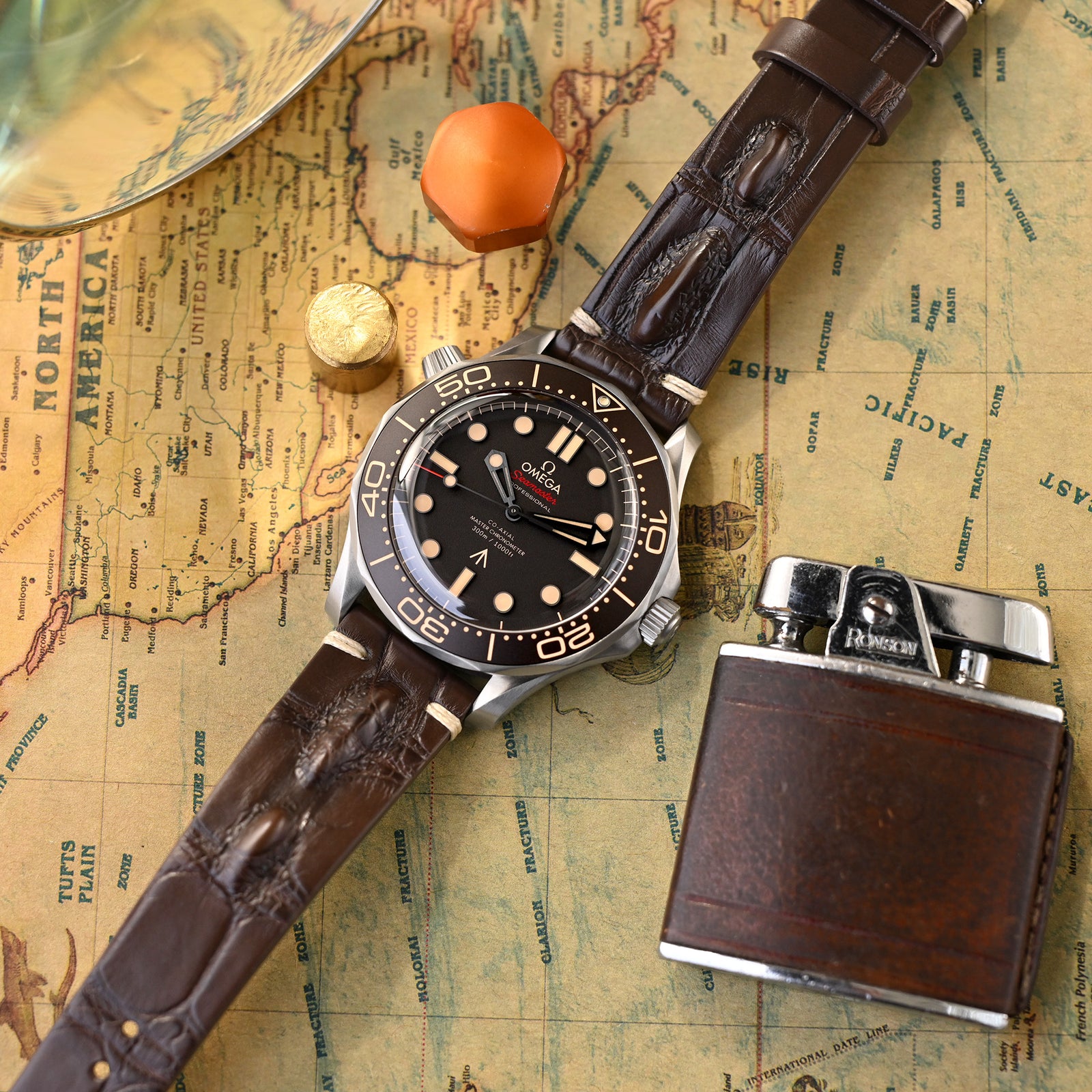 20mm Dark Brown Italian Handmade Hornback Alligator Watch Band, Beige Stitching, P Buckle Strapcode Watch Bands