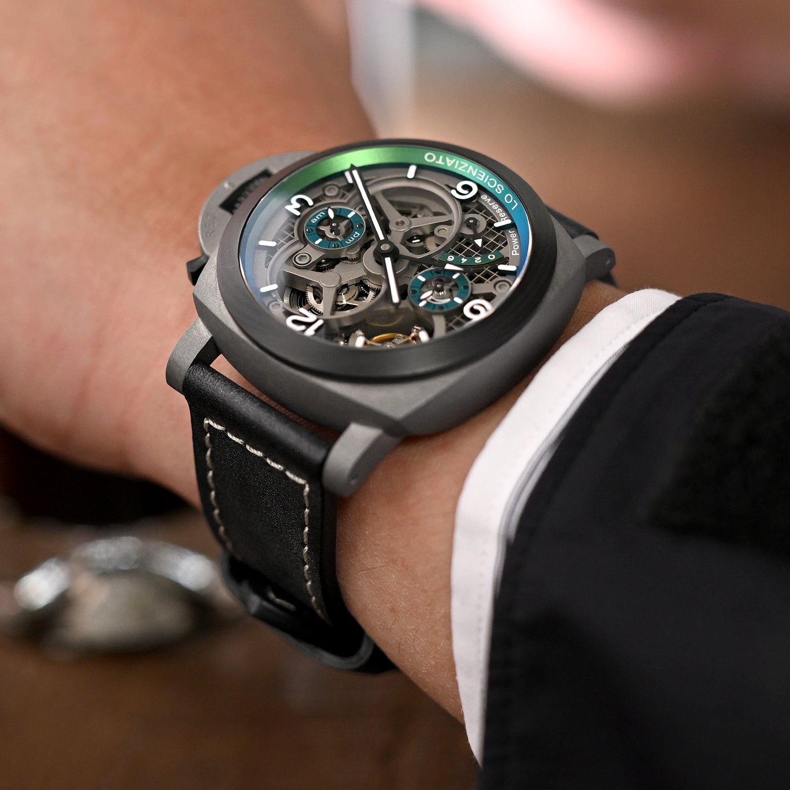 Pam Collection, Black French Crafted Barenia Leather Watch Strap for Panerai, Beige Stitching Strapcode watch bands