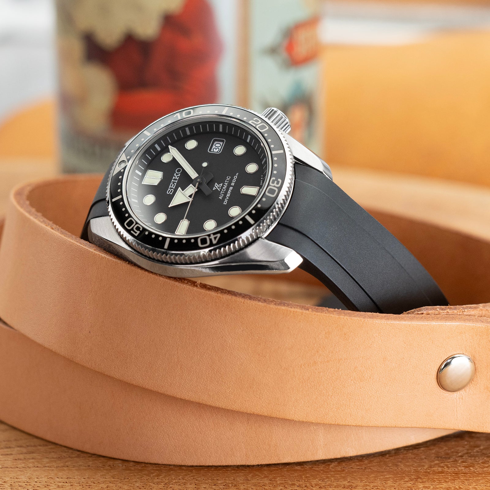 20mm Crafter Blue - Black Rubber Curved Lug Watch Strap for Seiko Baby MM200 & Mini Turtles Strapcode Watch Bands