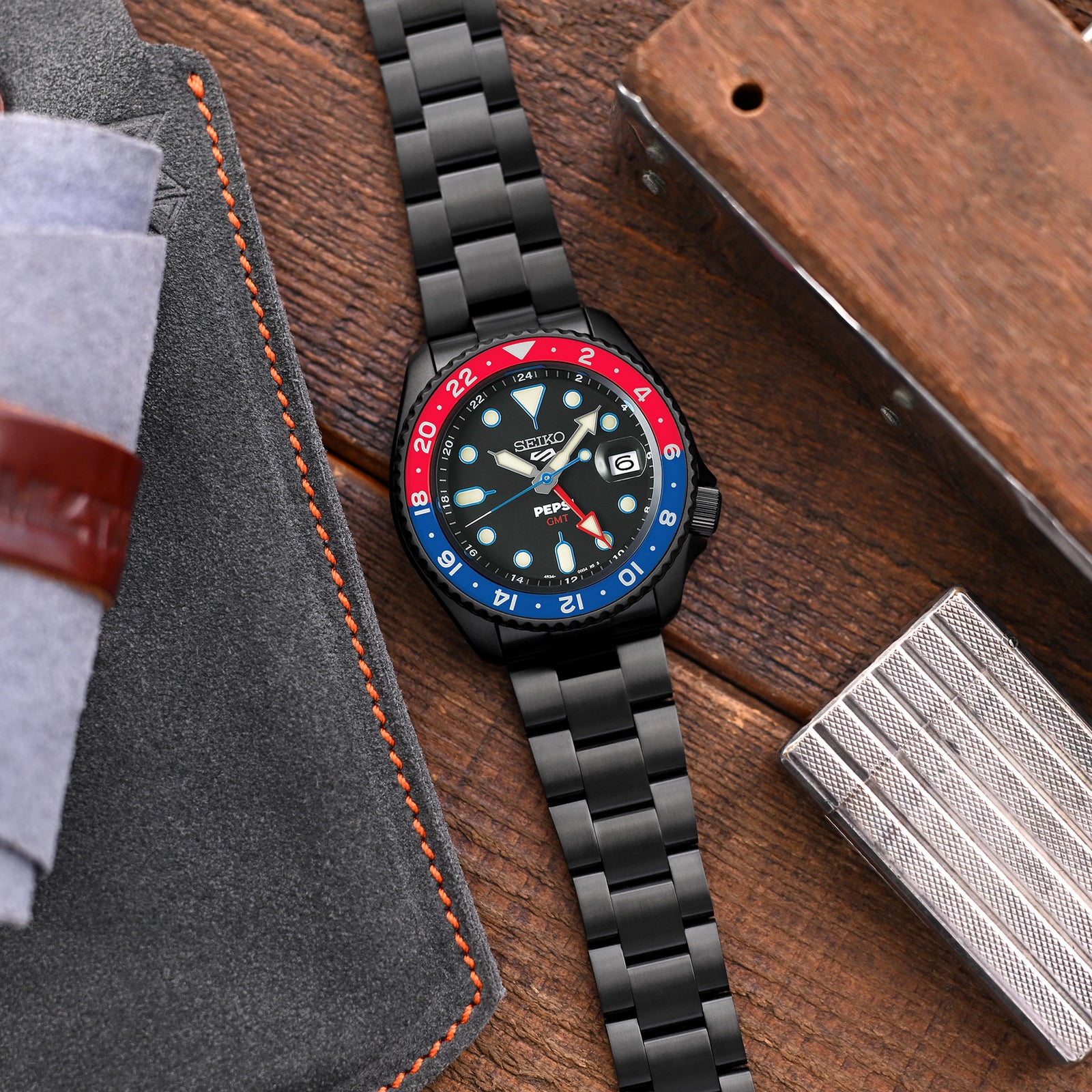 22mm Super-O Boyer 316L Stainless Steel Watch Band for Seiko 5 SRPD79K1, Diamond-like Carbon (DLC coating) V-Clasp Strapcode Watch Bands