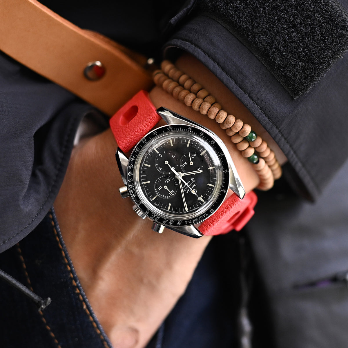 20mm Red Large Holes Rally FKM Quick Release Rubber watch band