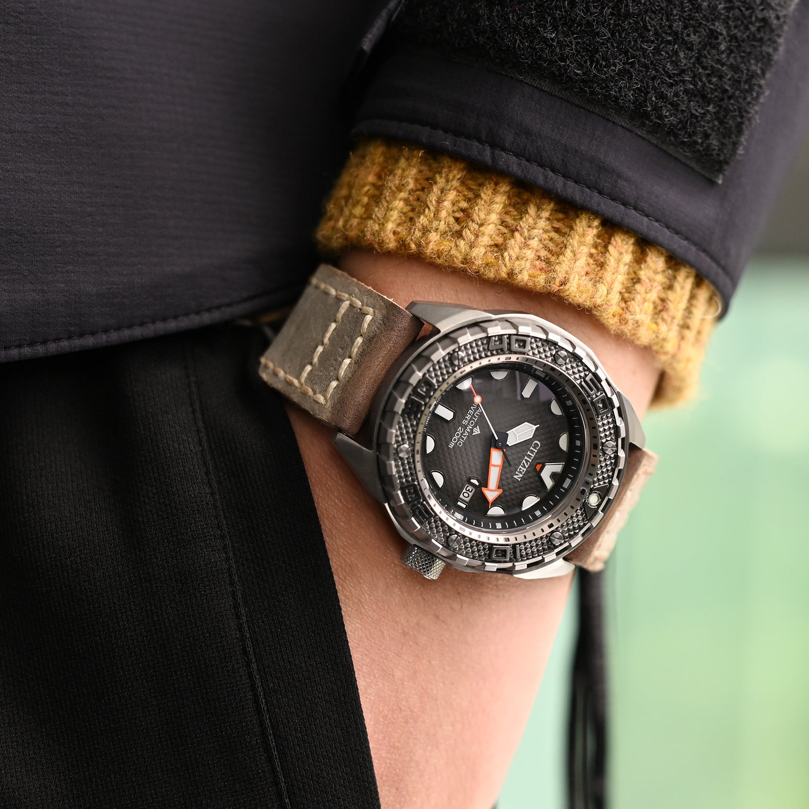 24mm MiLTAT Handmade Vintage Calf Leather Watch Band, Hand Painted Grey, Hand Stitches