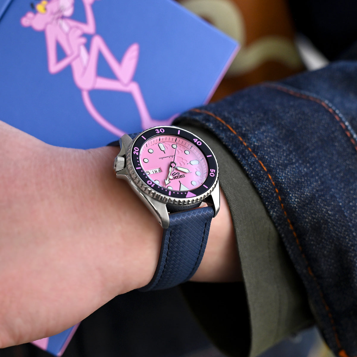 Navy Blue FKM37 Rubber Q.R. Deployant Watch Band, 20mm or 22mm