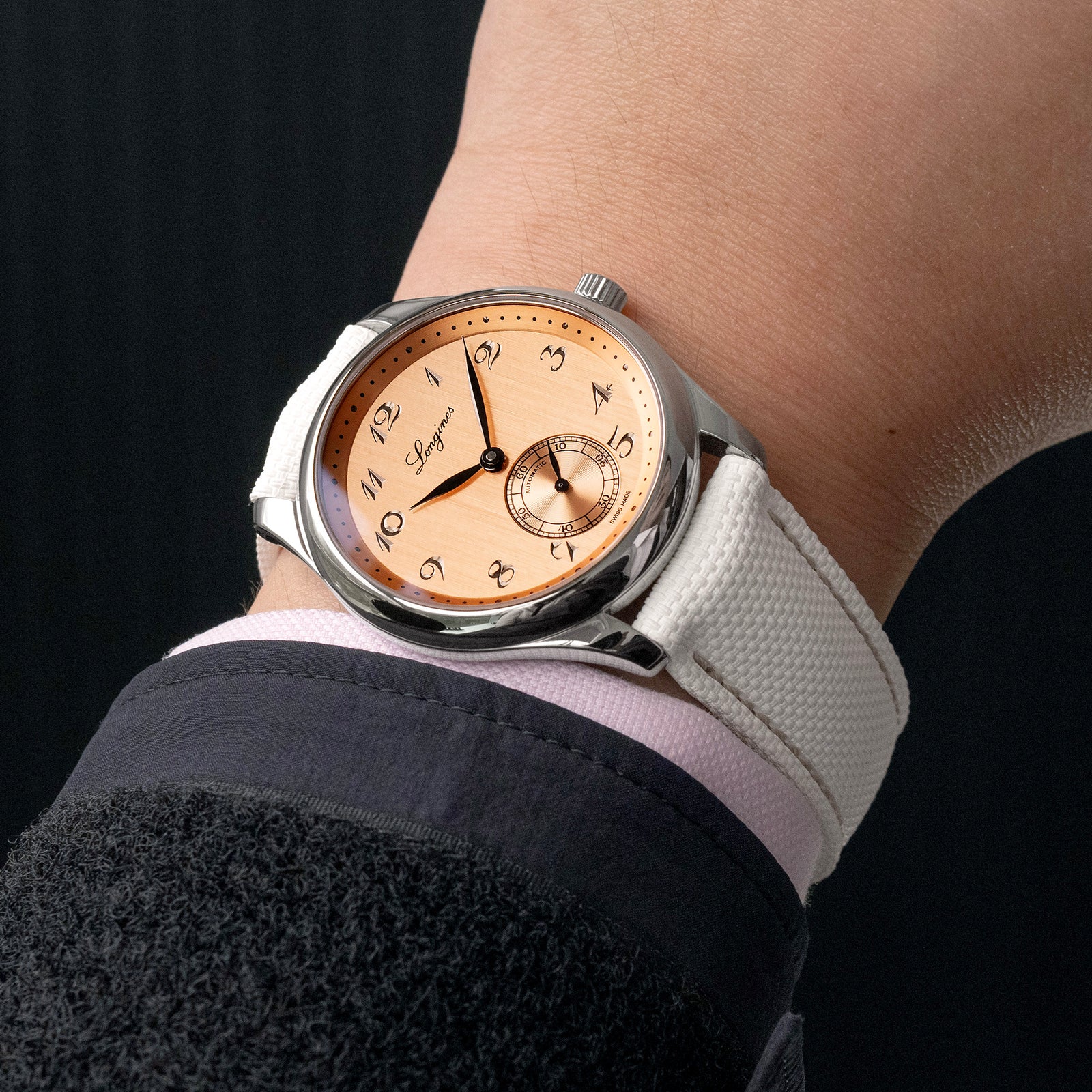 Cinturino Orologio in Gomma FKM39 Bianco con Chiusura Deployante, Cucitura Beige, 18mm a 23mm