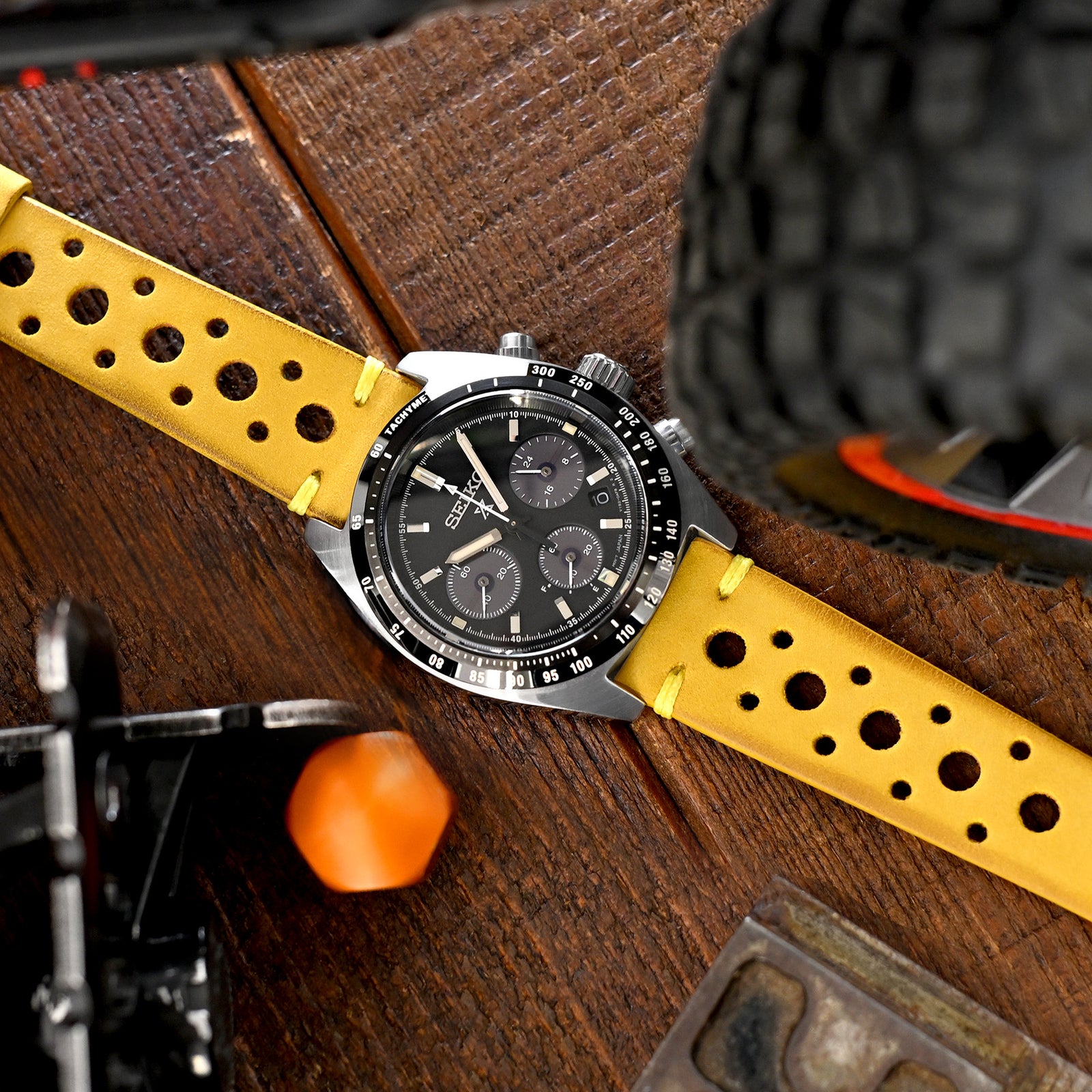 20mm Yellow Nubuck Leather Italian Handmade Racer Watch Band, P Buckle Strapcode Watch Bands