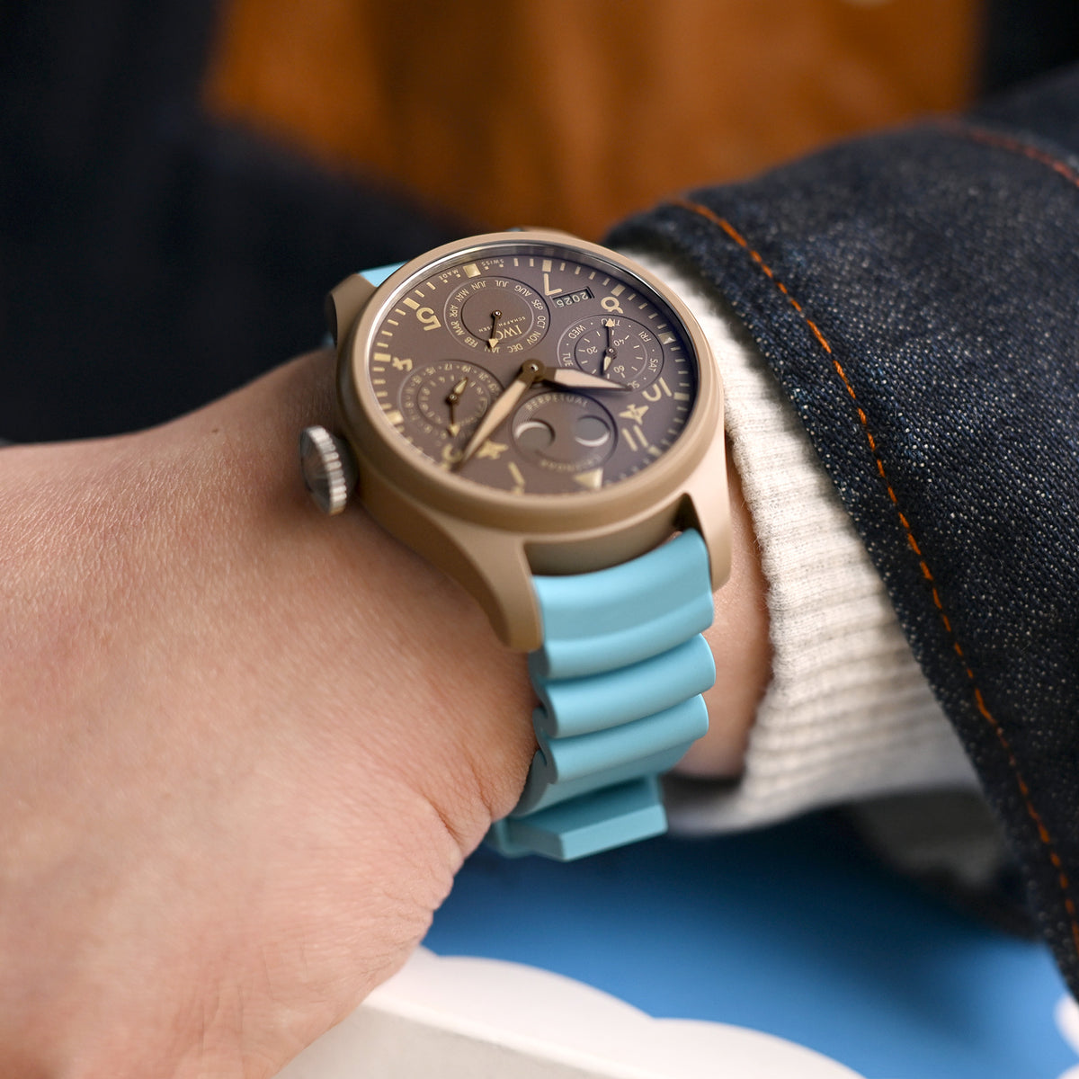 Q.R. Firewave Resilient Curved End FKM rubber Watch Strap, Sky Blue 22mm