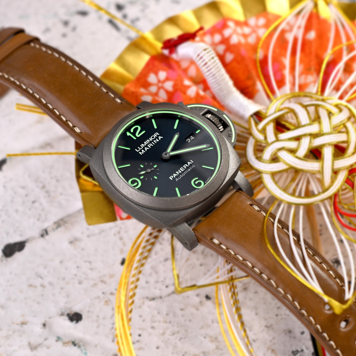 Pam Collection, Bourbon Horween Genuine Shell Cordovan Leather Watch Strap for Panerai, Beige Stitching